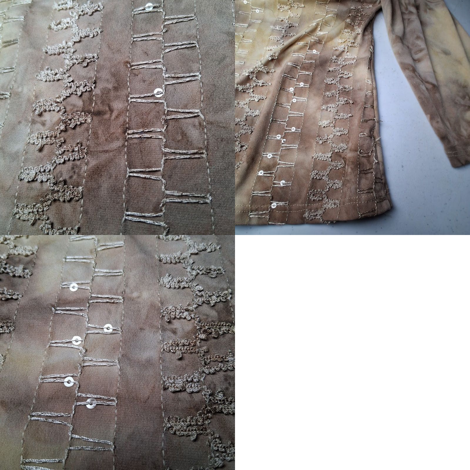 Vintage VINTAGE Fashion Bug Shirt XL Brown Tie Dye Sequin Embroidered Stretch Size XL / US 12-14 / IT 48-50 - 9 Thumbnail