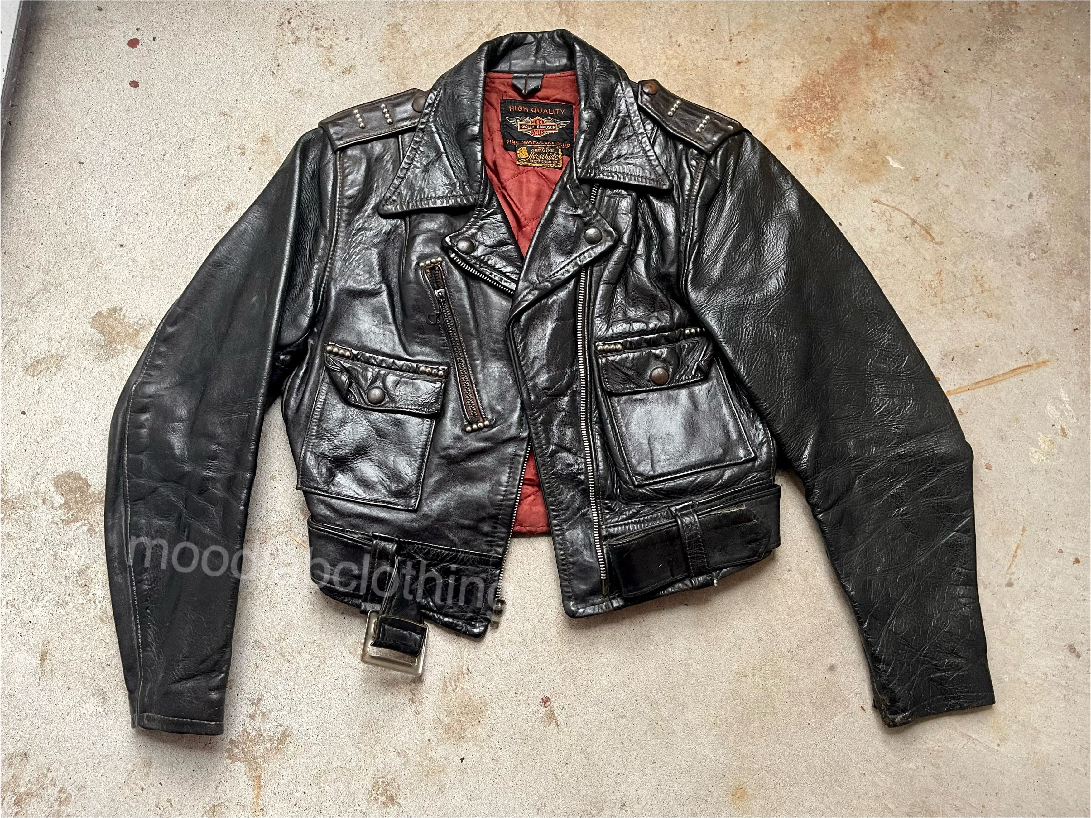 image of Vintage 40S 50S Harley Davidson Leather Jacket Xs Moto in Black, Women's