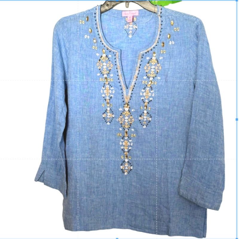 Lilly Pulitzer Lilly Pulitzer Amelia Island Blouse Bennet Chambray XS $178 Size XS / US 0-2 / IT 36-38 - 2 Thumbnail