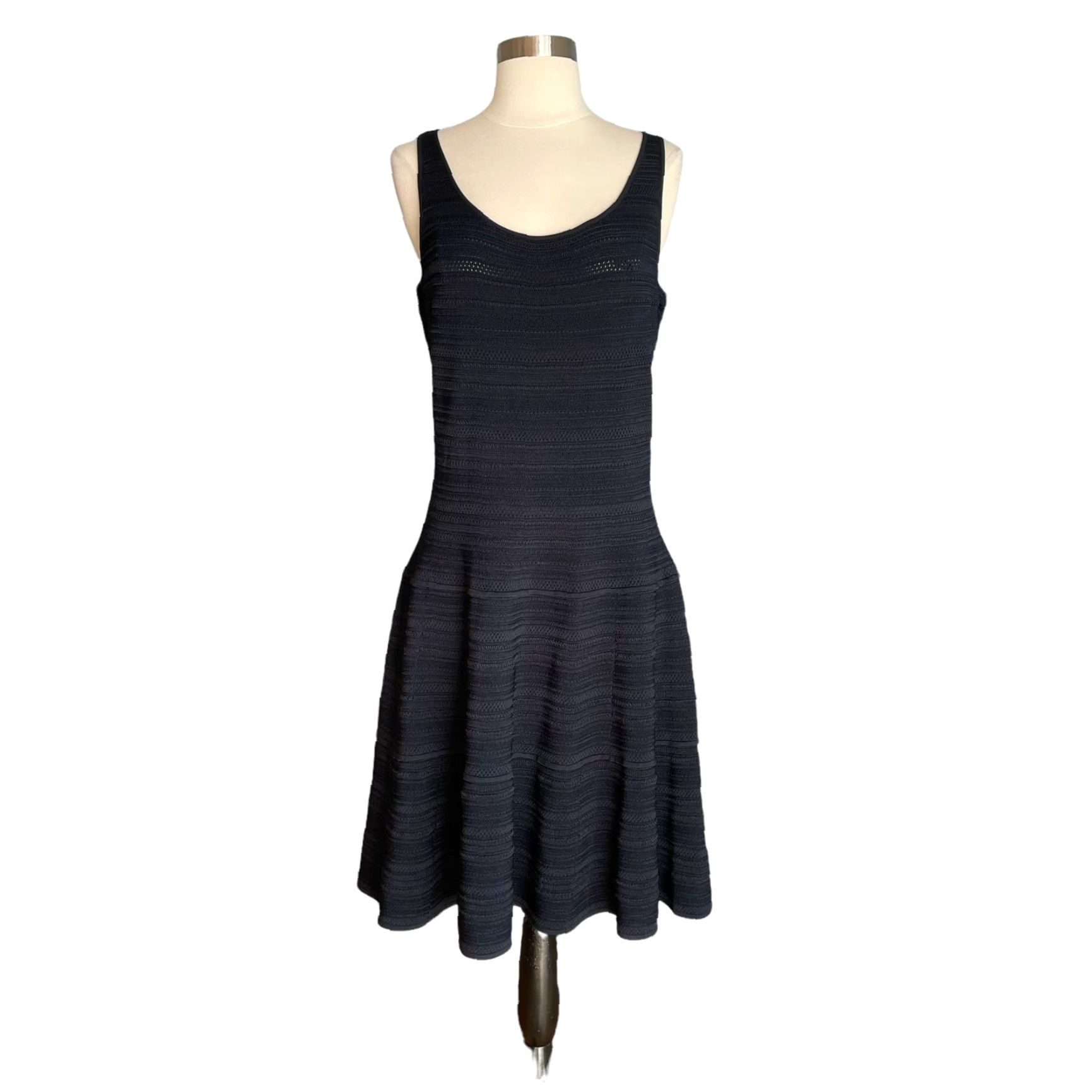 Ralph Lauren Ralph Lauren Black Label Navy Blue Textured Knit Dress Fit & Flare Size L Women Sleeveless Scoop Neck Pullover Party Cocktail Short Dress Size L / US 10 / IT 46 - 2 Thumbnail