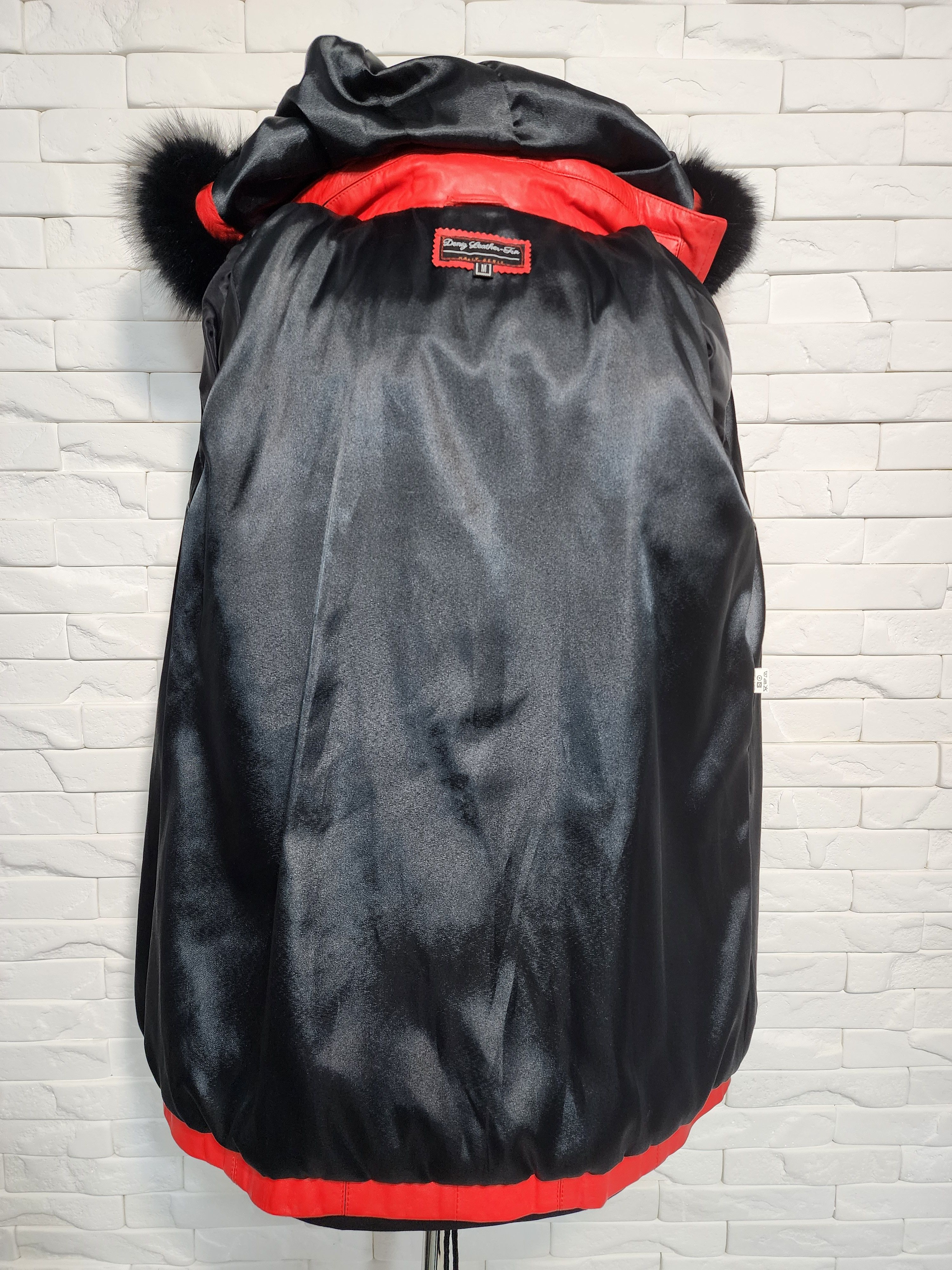 Genuine Leather Red Leather Jacket: Women's Leather Coat with Fur Hood Size M / US 6-8 / IT 42-44 - 6 Thumbnail
