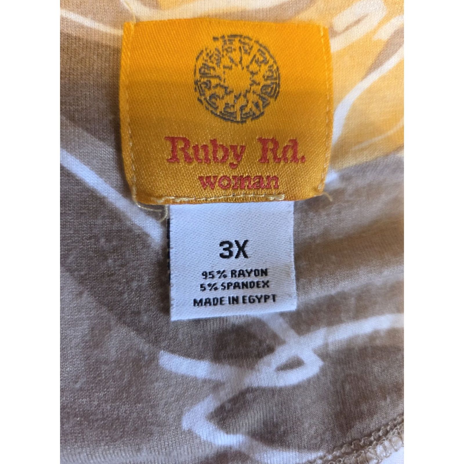Vintage Ruby Rd Woman Yellow Light Brown Floral Leaf Print Asymmetrical Hem Tunic Top 3X Size XXL / US 16-18 / IT 52-54 - 6 Thumbnail