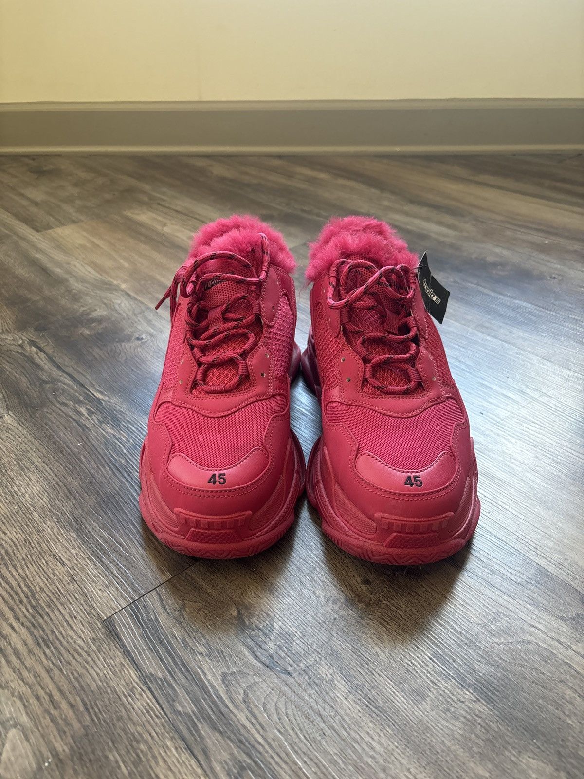 Balenciaga Balenciaga Triple S Red Fur Lined Size 12 Size US 12 / EU 45 - 3 Thumbnail