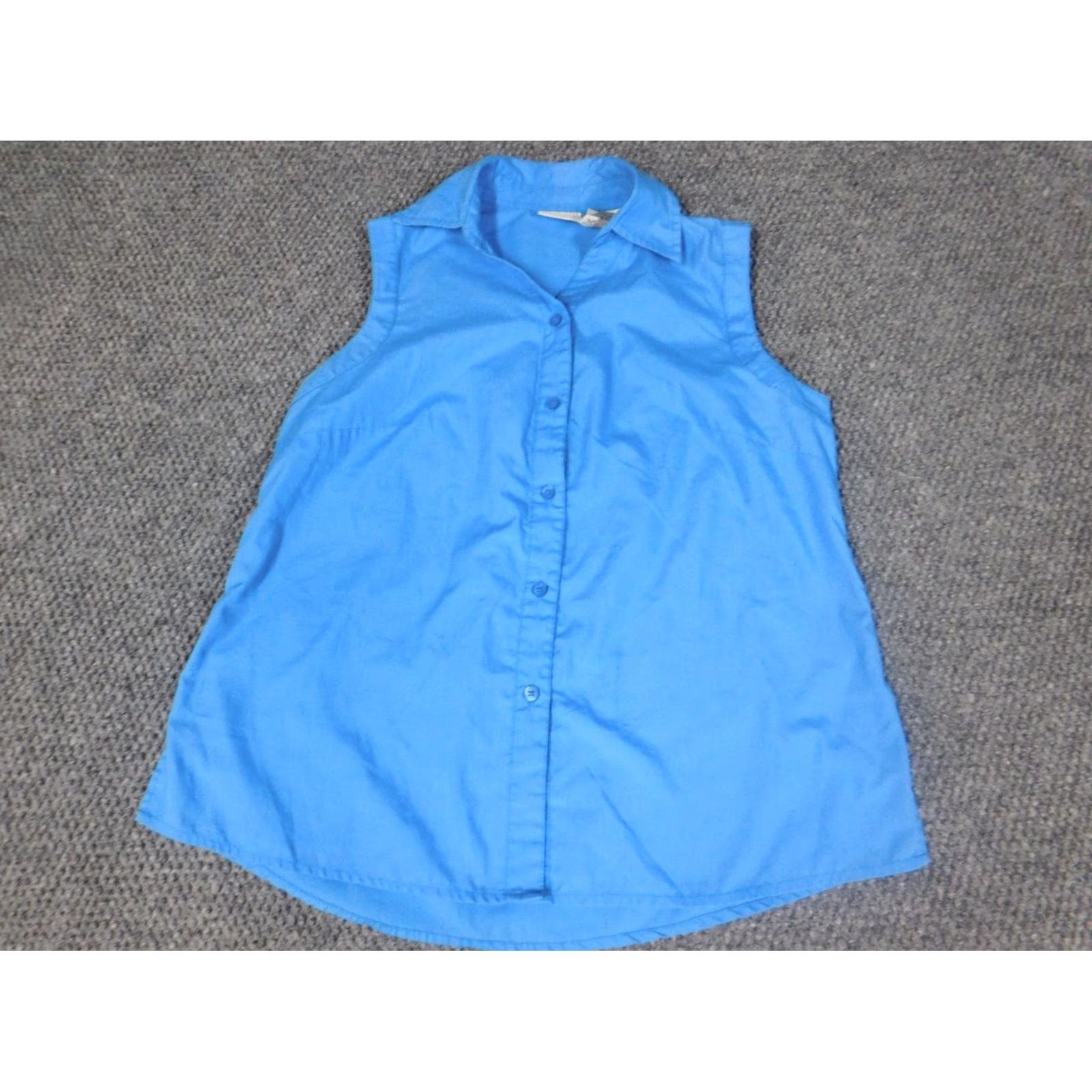 Vintage White Stag Womens Button-Up Shirt Small Blue Crew Neck Cotton Polyester Rayon Solid Ruffle Casual Size S / US 4 / IT 40 - 3 Thumbnail