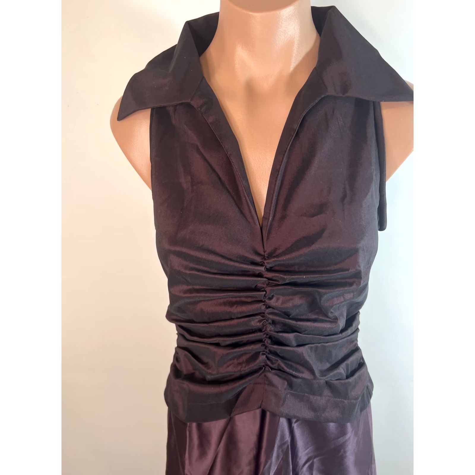 Tadashi Shoji VINTAGE Tadashi Shoji Petite Iridescent Satin A-Line Collared Dress 6P Purple Sleeveless Cap Sleeve Long 90s Brides Formal Party/Cocktail Womens Size M / US 6-8 / IT 42-44 - 6 Thumbnail