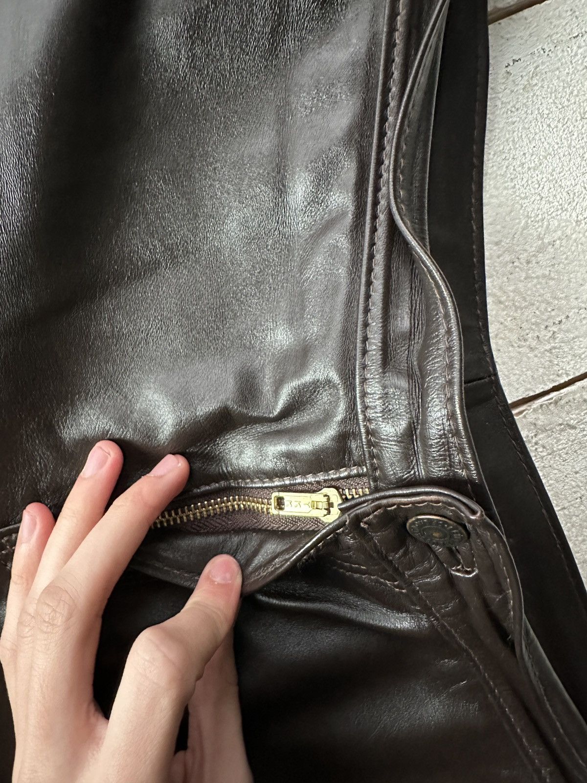 Leather 🚨Vintage leather pants motorcycles BROWN LUXURY Y2K Size 32" / US 10 / IT 46 - 6 Thumbnail