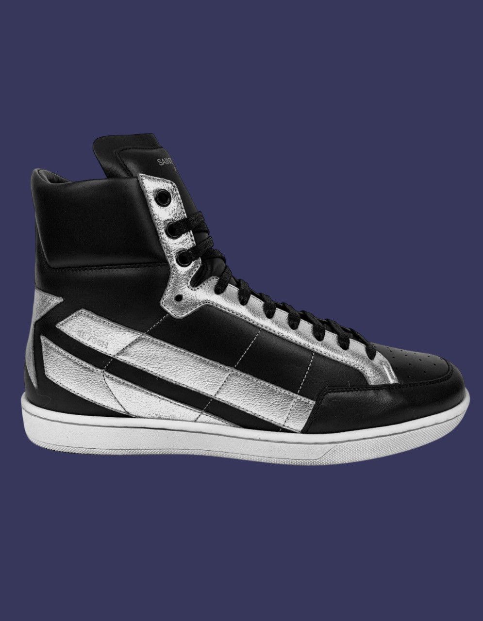 YVES Saint Laurent Men Star-Back Leather Hightop Black Silver Shoes (Size 11)