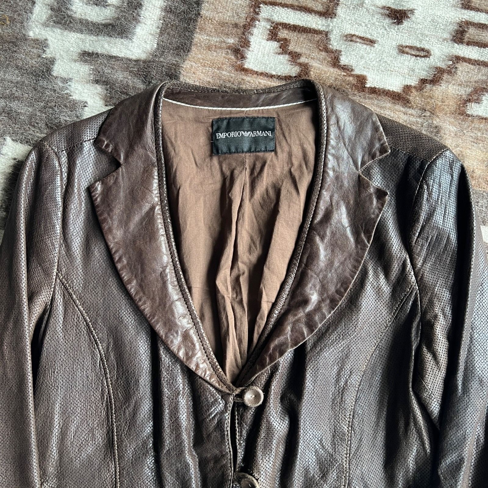 Emporio Armani Vintage Emporio Armani Perforated Leather Jacket 0009BC Size L / US 10 / IT 46 - 5 Thumbnail