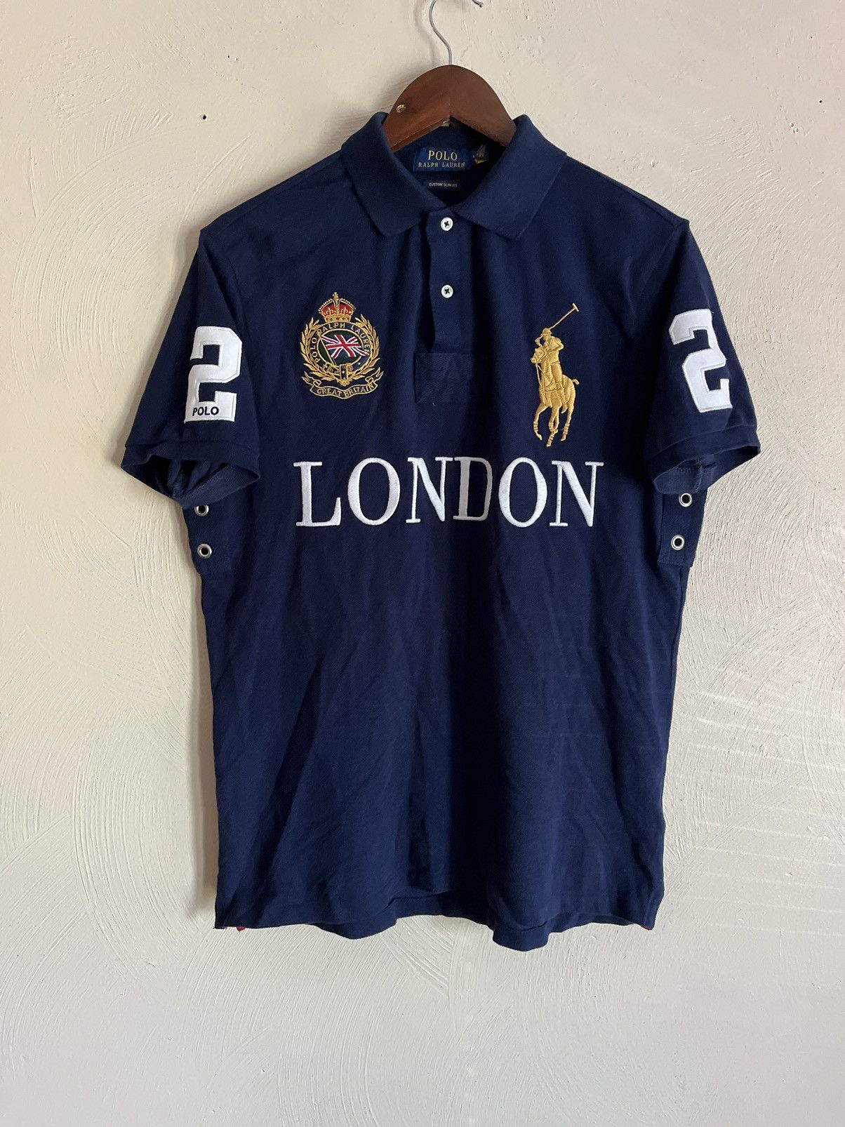 Pre-owned Polo Ralph Lauren X Ralph Lauren Vintage Polo Ralph Laurent London Big Pony Rugby Shirt Size M In Blue