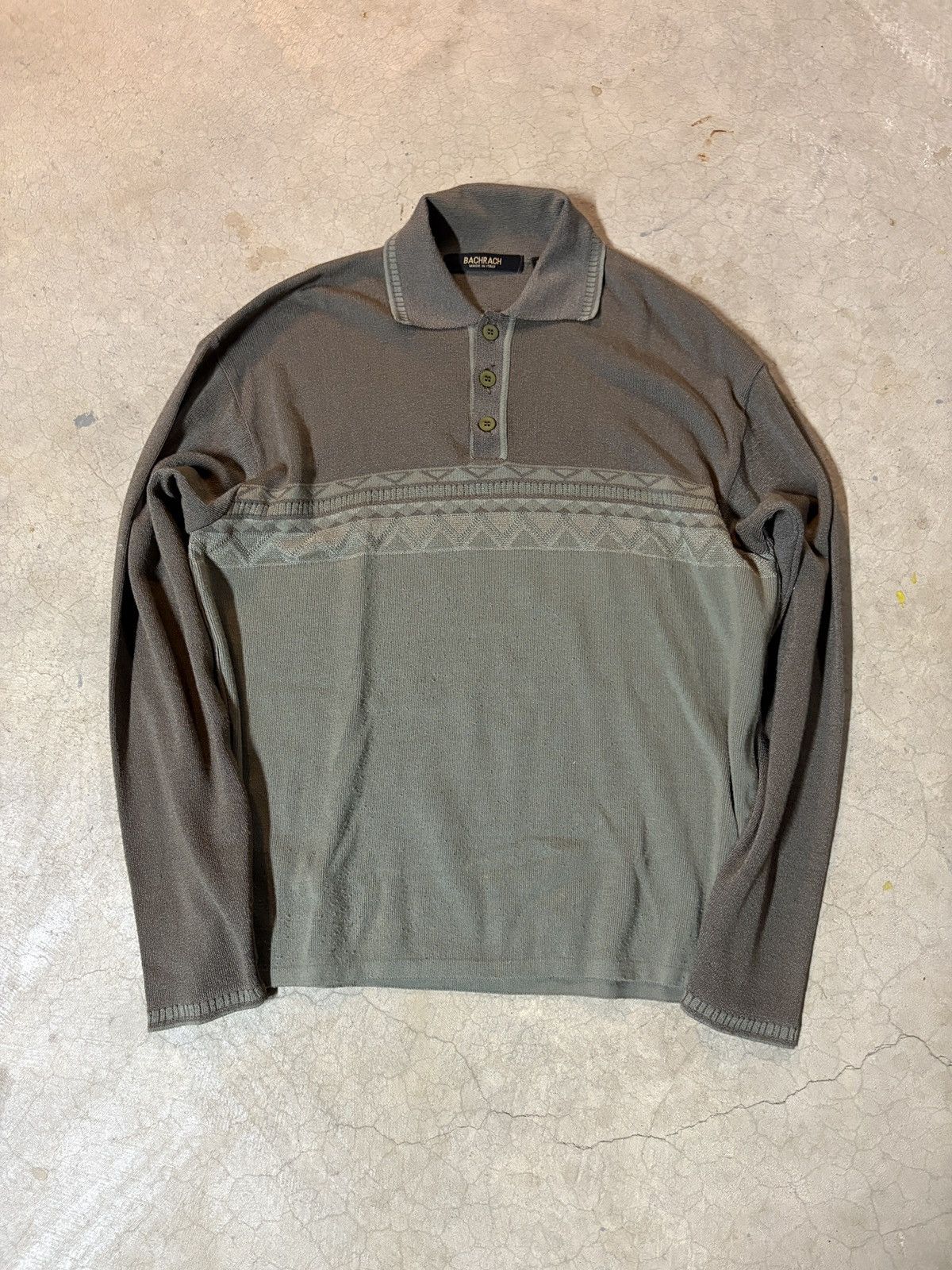 Bachrach VTG 90s Bachrach Made In Italy Aztec Polo Knit Sweater Sage Size US M / EU 48-50 / 2 - 1 Thumbnail