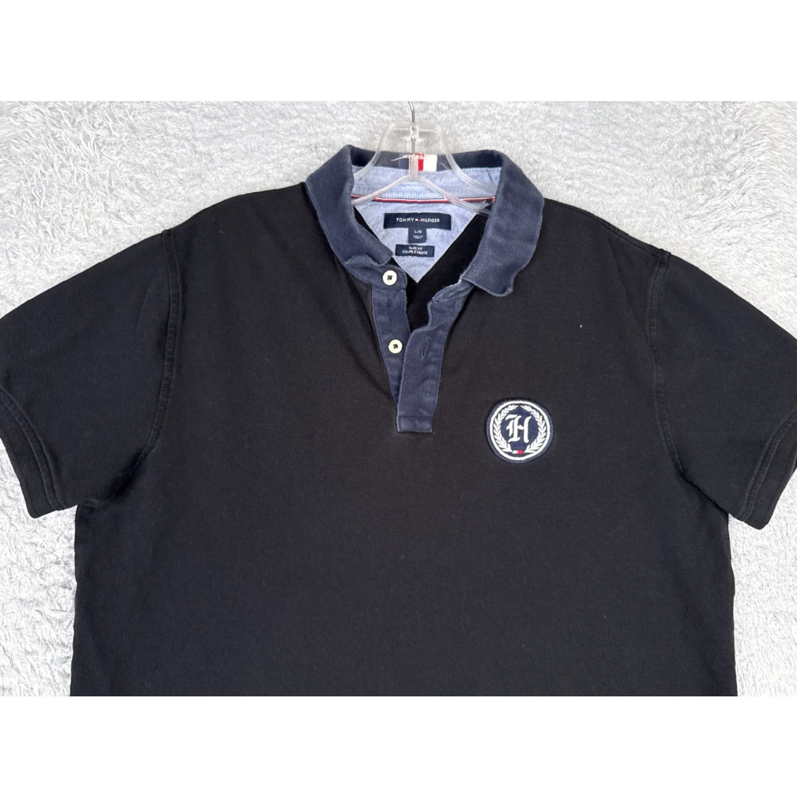 Tommy Hilfiger Tommy Hilfiger Polo Shirt Men Large Black Cotton Crest Short Sleeve Slim Crest Size US L / EU 52-54 / 3 - 4 Thumbnail