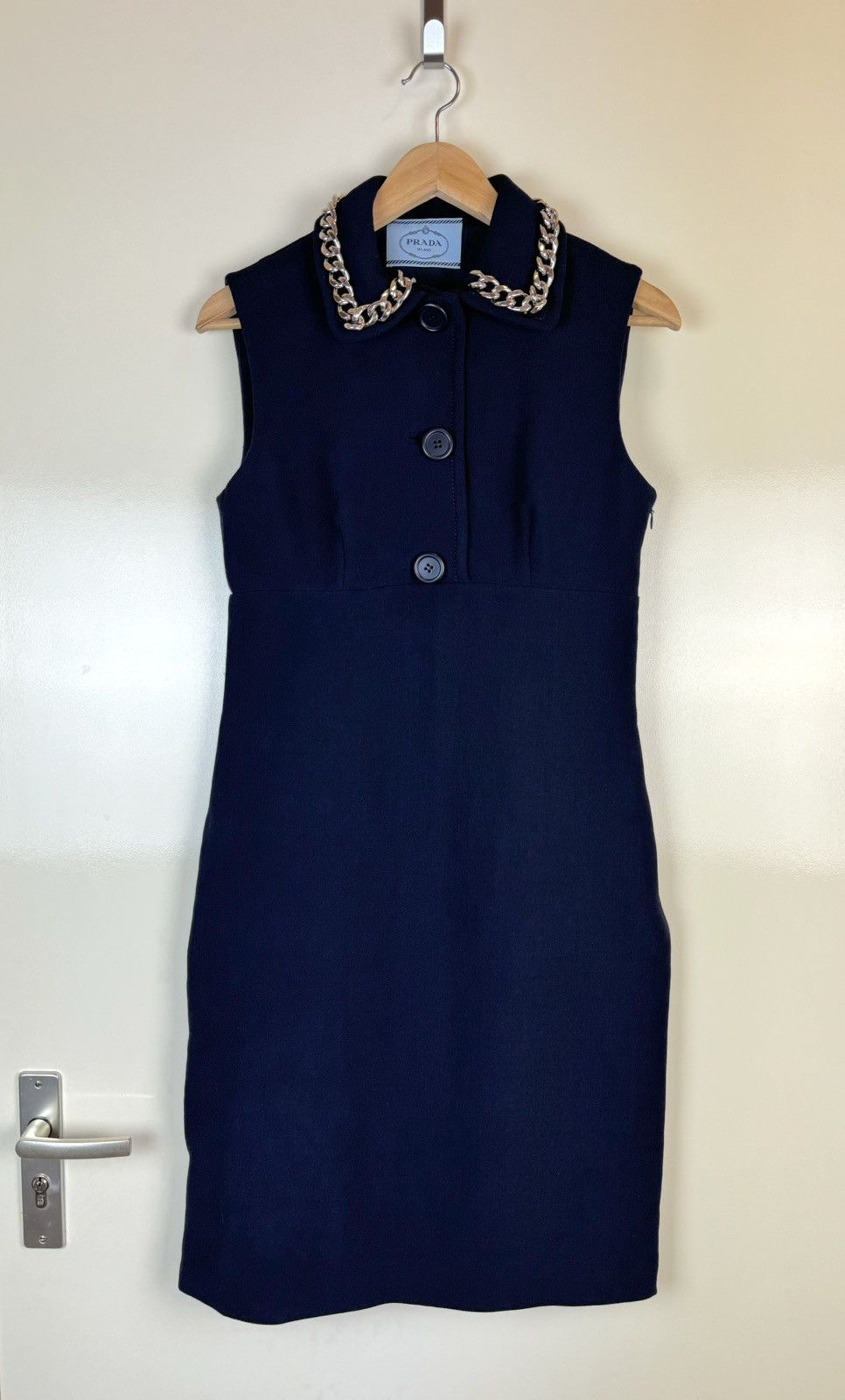 Prada Prada Wool blue midi dress gown evening casual chain collar Size M / US 6-8 / IT 42-44 - 1 Thumbnail