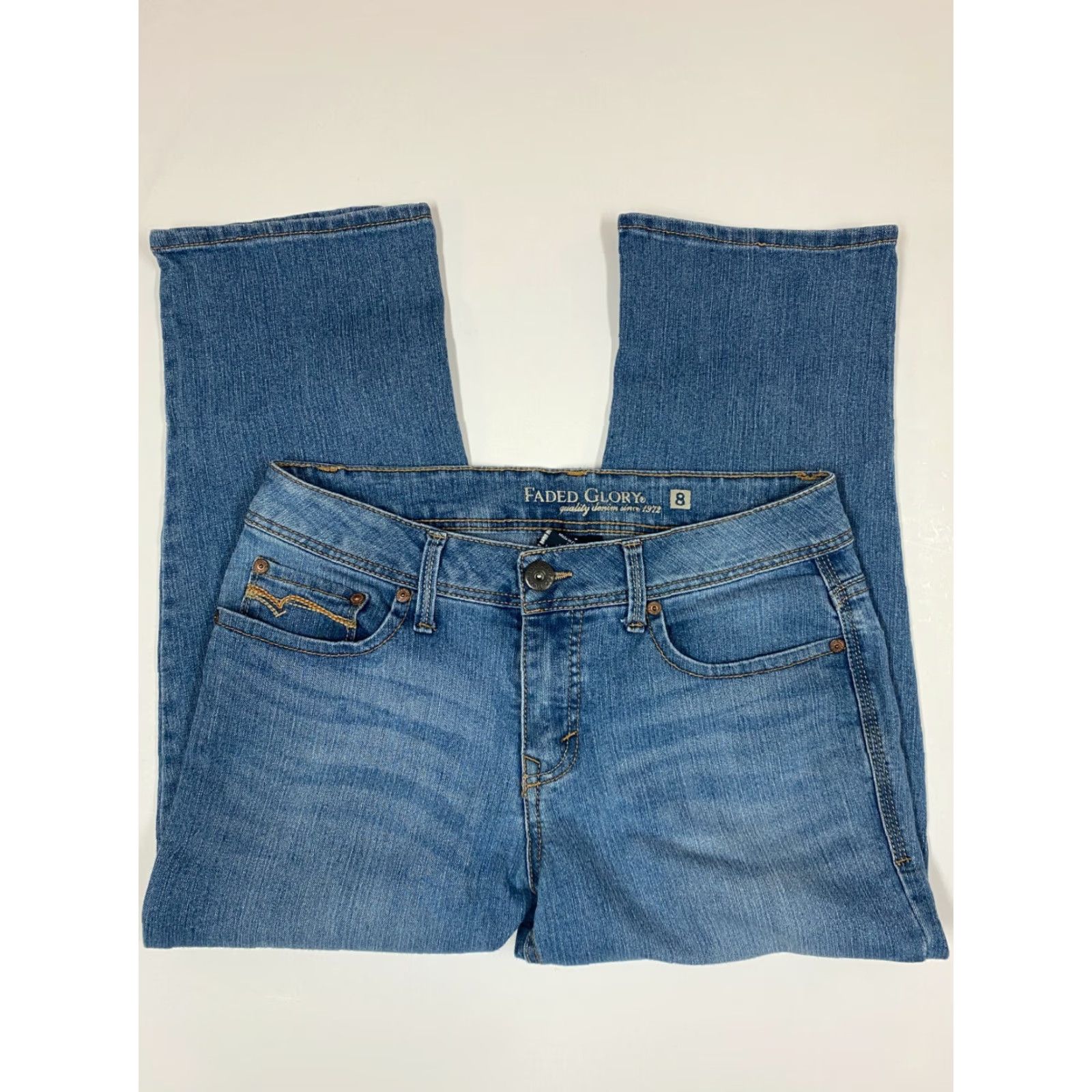 Faded Glory Faded Glory Jeans Womens 8 Blue Straight Denim Jeans Regular Stars Pockets 22in Inseam Adults Women Modern Shape Regular Color Blue Size 30" / US 8 / IT 44 - 2 Thumbnail