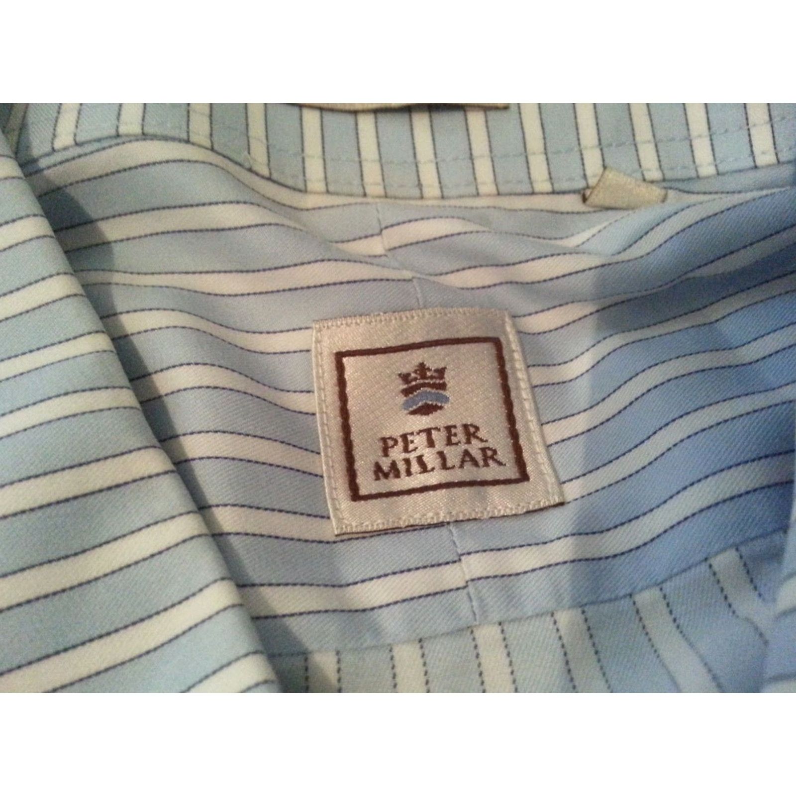 Peter Millar Peter Millar Dress Shirt Mens L Large Blue Stripes Cotton Long Sleeve Button Shirt Size 42R - 6 Thumbnail