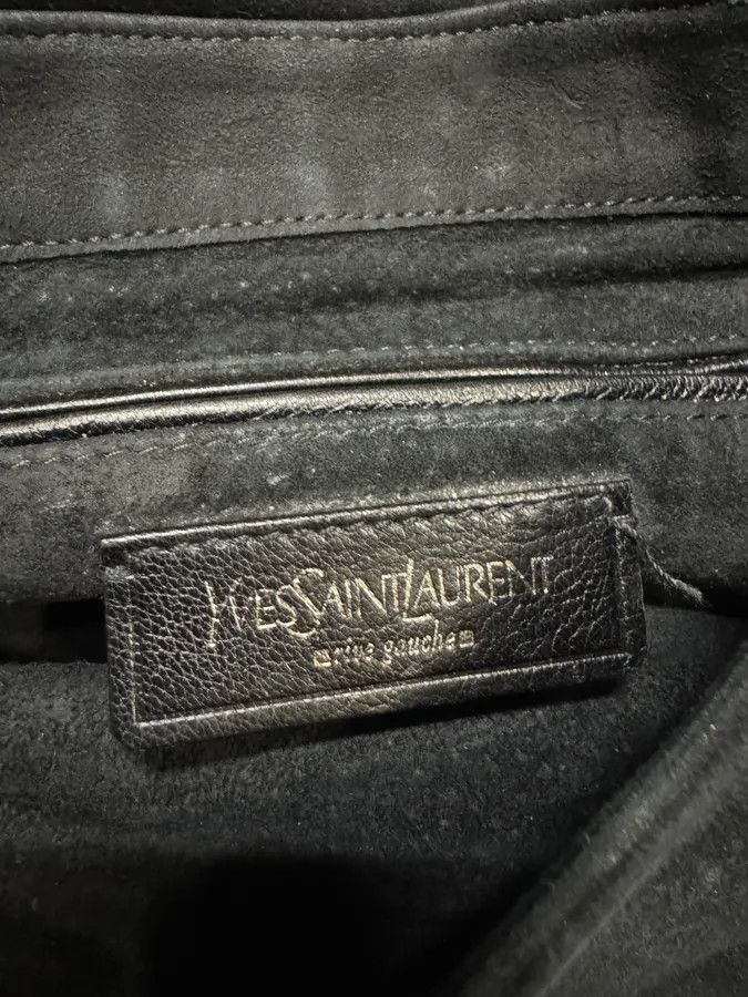 Saint Laurent Paris 2000s Yves Saint Laurent Flowers Black Suede Leather Handle Bag Size ONE SIZE - 7 Thumbnail