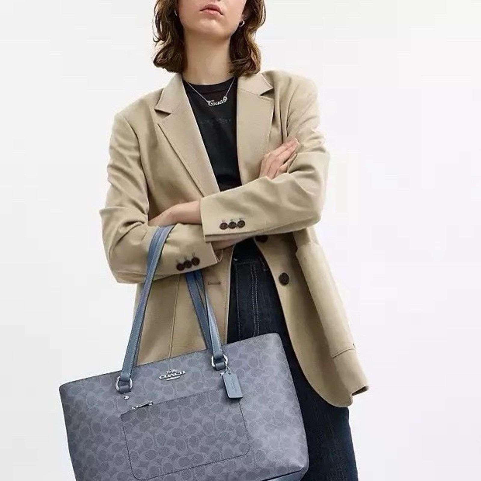 Coach NWT COACH Station Tote Bag Canvas Silver/Chambray CCD69 Size ONE SIZE - 8 Thumbnail