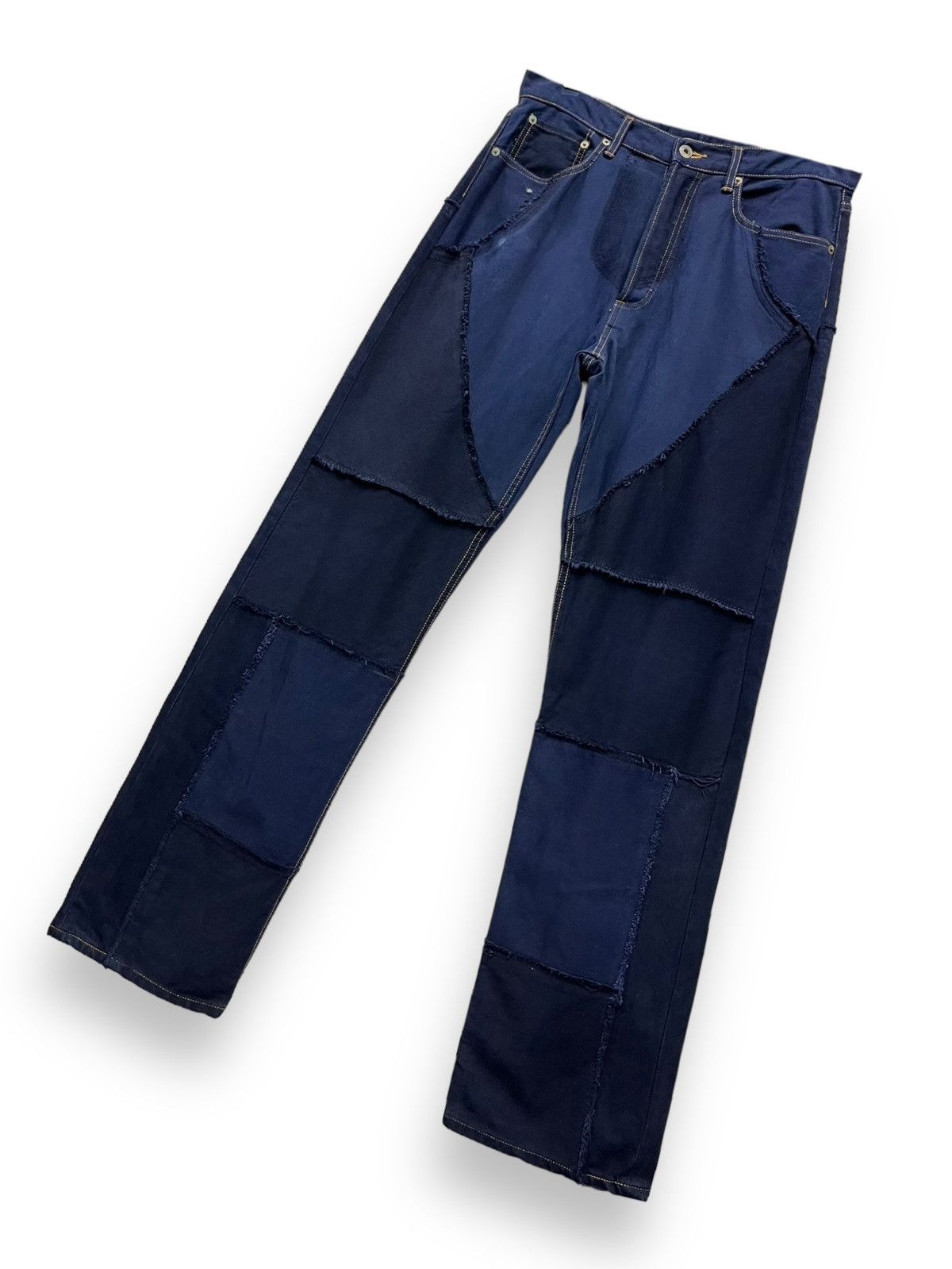 Japanese Brand 🔥FYE🔥PUNAH Frayed Patcwork Dark Blue Denim Made In Japan Size US 32 / EU 48 - 6 Thumbnail