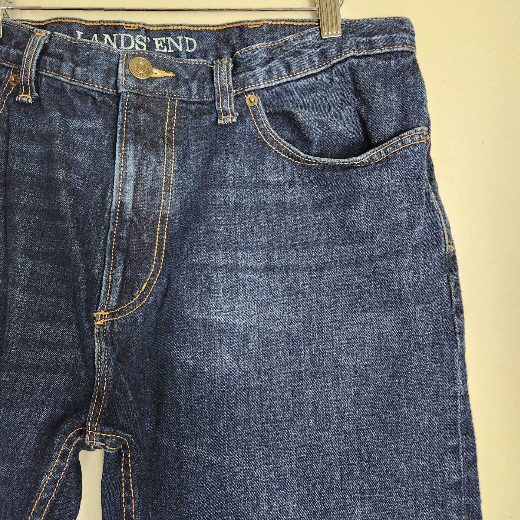 Lands' End VINTAGE Lands End Mens Dark Wash Straight Fit 100% Cotton Jeans-Size 37x29 Size US 37 - 3 Thumbnail