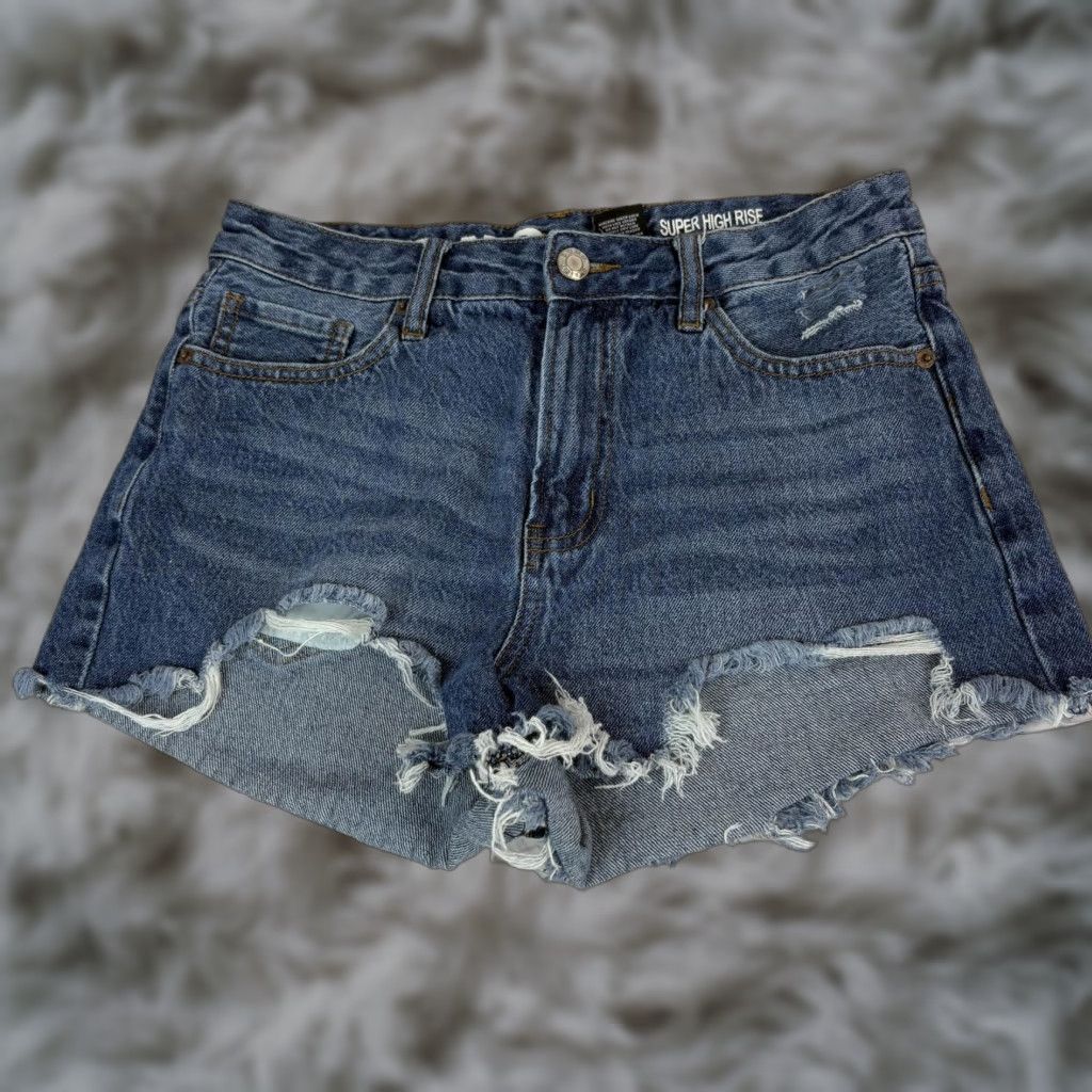 Vintage S.O.N.G. Shorts Juniors 9 Blue Super High Rise Distressed Cutoff Frayed Hem Size 30" / US 8 / IT 44 - 1 Thumbnail