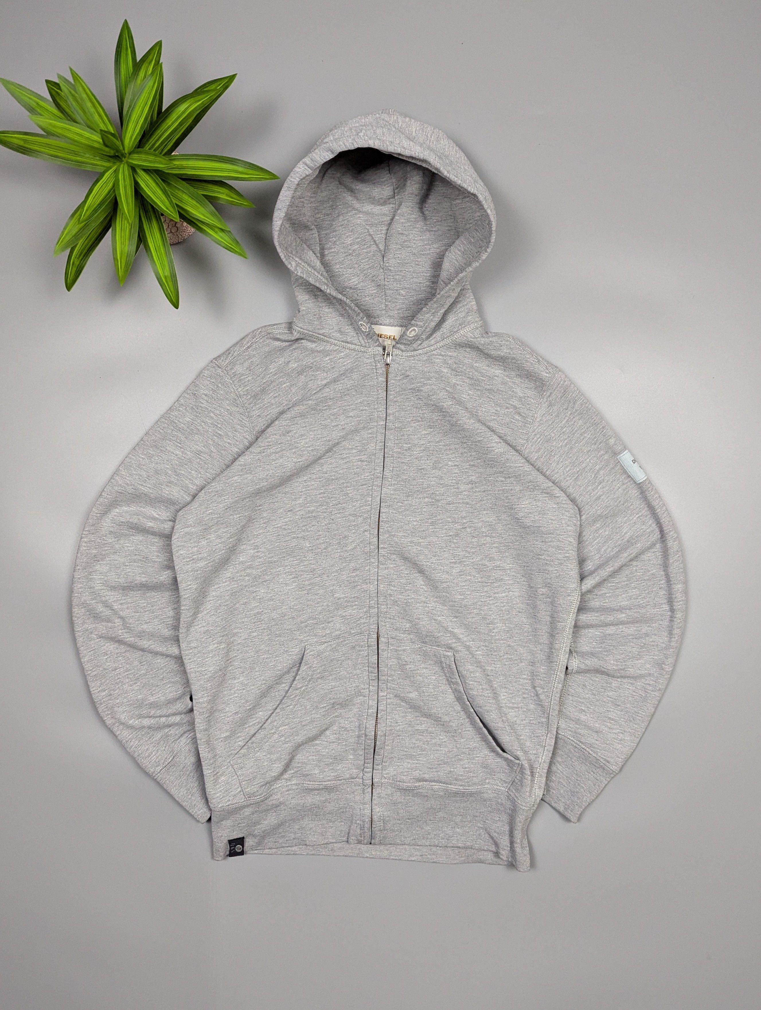 Diesel Archive Y2K Grey Zip Up Hoodie Minimalist Sleeve