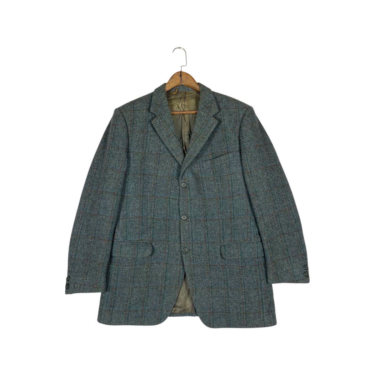Harris Tweed Vintage 80s Harris Tweed Atelier Torino Blue Grey Plaid Wool Size 52R - 1 Thumbnail
