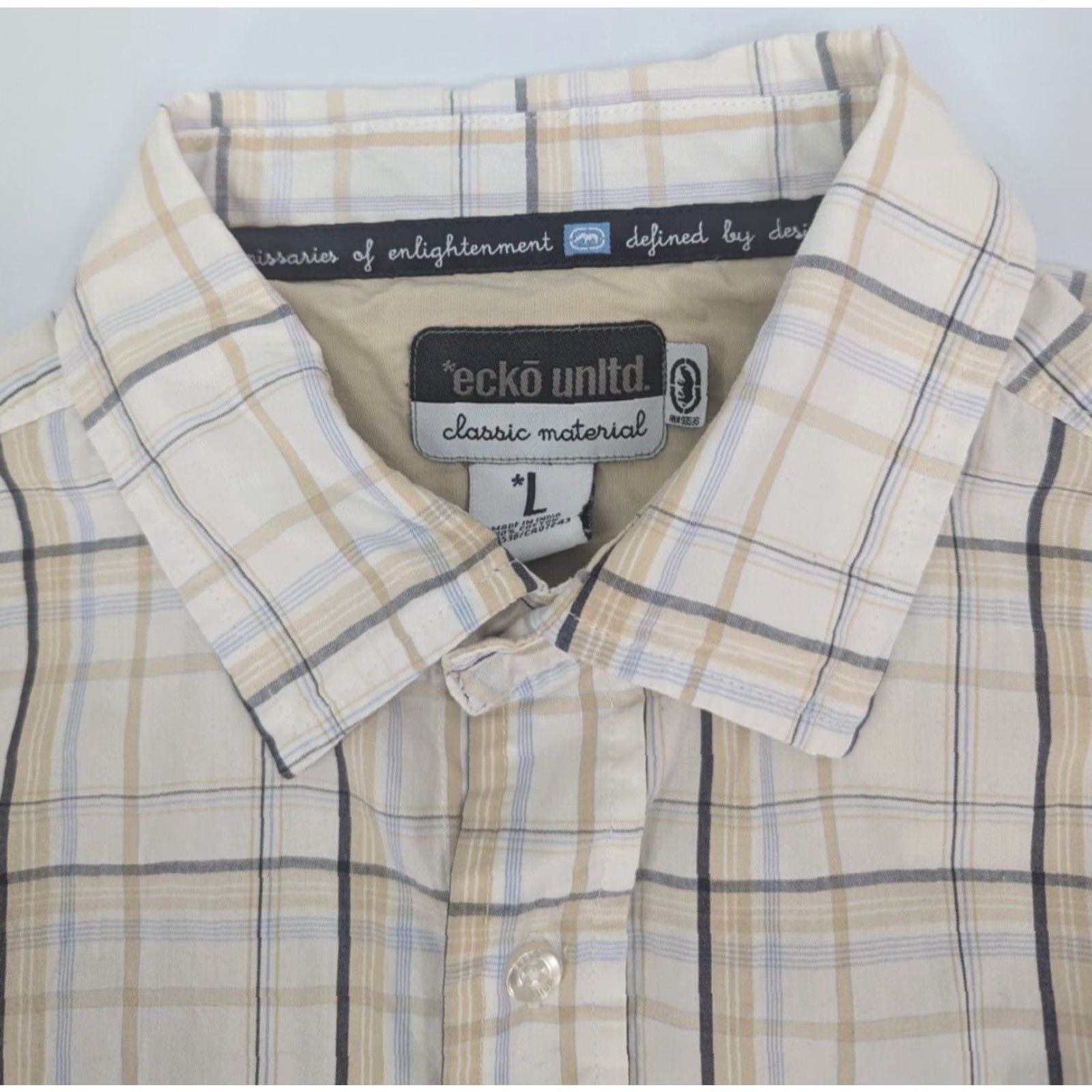 Ecko Unltd. VINTAGE Ecko Unltd Beige White Plaid Long Sleeve Button Front Cotton Shirt Men's L Size US L / EU 52-54 / 3 - 6 Thumbnail