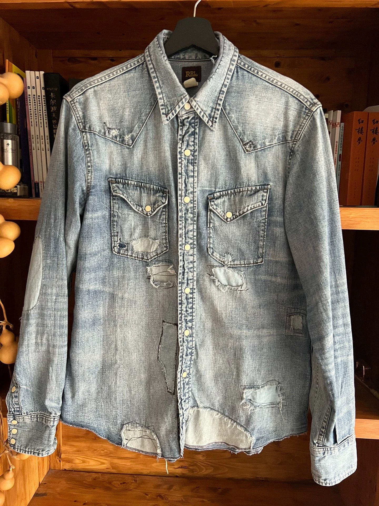 RRL Ralph Lauren RRL Double RL Patched Distressed Denim LS Shirt M Size US M / EU 48-50 / 2 - 1 Thumbnail