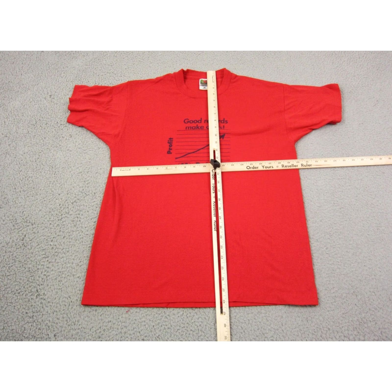 Fruit Of The Loom VINTAGE Shirt Mens Large Red Fruit of the Loom Profit Data Made in USA Good Record Cents 80s 90s USA Size US L / EU 52-54 / 3 - 7 Thumbnail