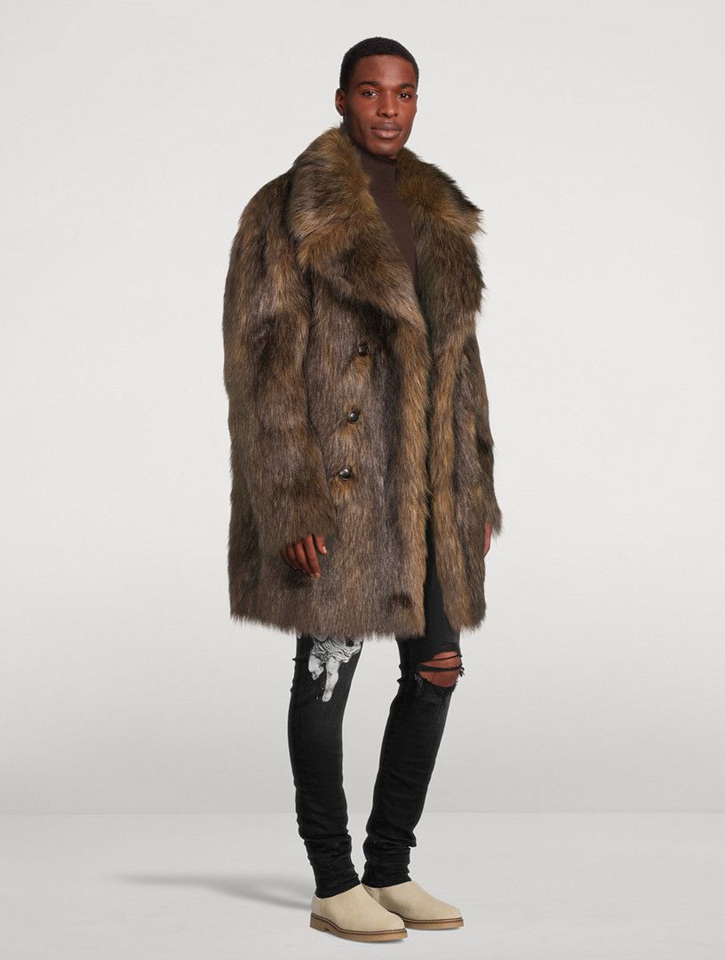 Amiri o1gr1nt0325 Faux Fox Fur Peacoat in Brown Size US L / EU 52-54 / 3 - 2 Thumbnail