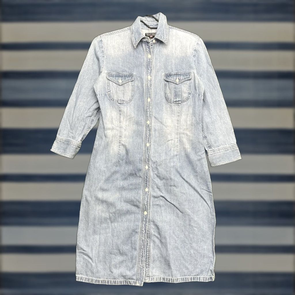 Polo Ralph Lauren VINTAGE Polo Ralph Lauren Denim Dress Shirt Long Sleeve Westernwear Womens 6 Blue Collared Pearl Snap Western Style Maxi Dress Size M / US 6-8 / IT 42-44 - 1 Thumbnail