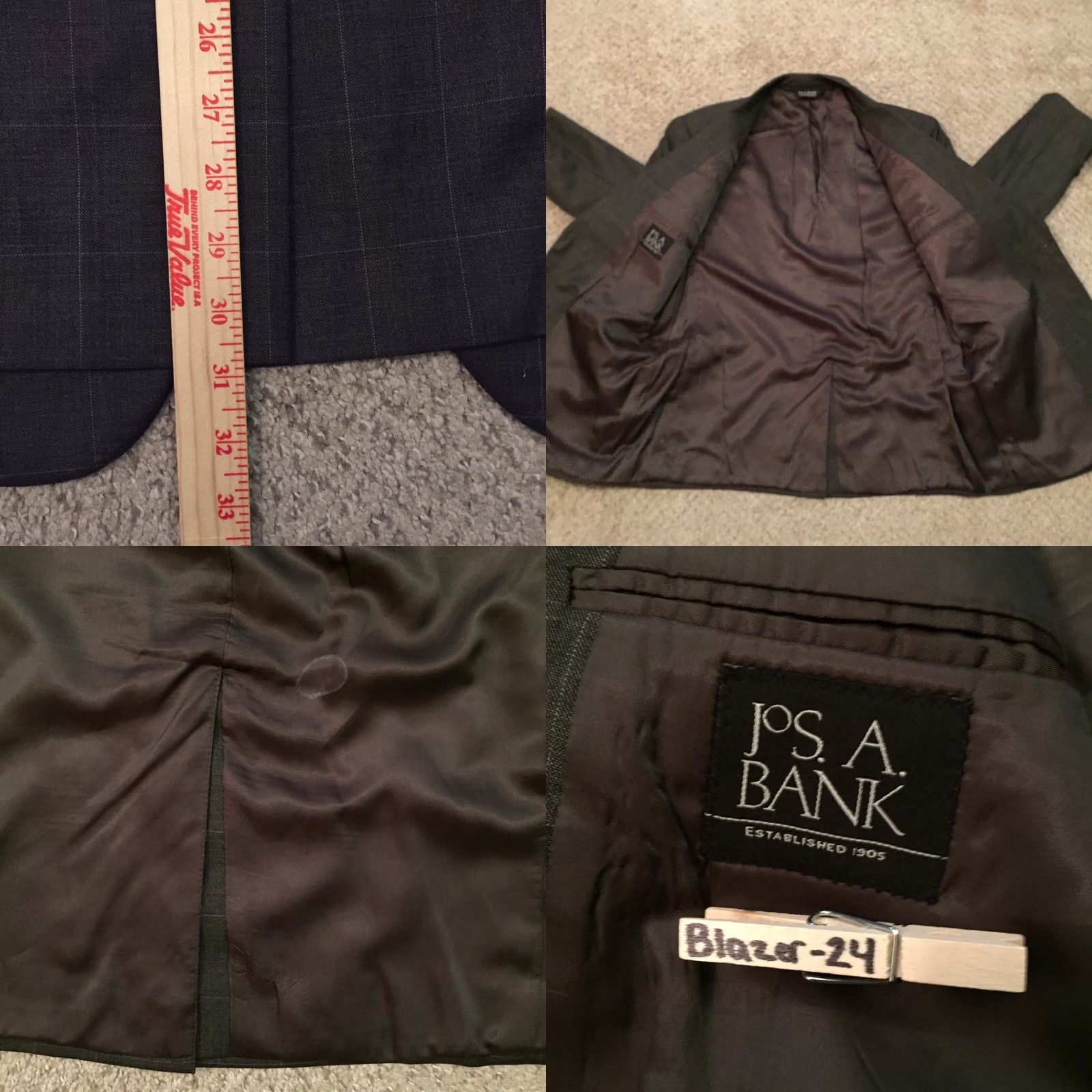 Jos. A. Bank Jos A Bank Blazer Mens 46 Regular Wool Plaid Notch Lapel 2 Button Single-Breasted Two-Button Front Vent Gray Window Pane Jacket Coat Size 46R - 8 Thumbnail