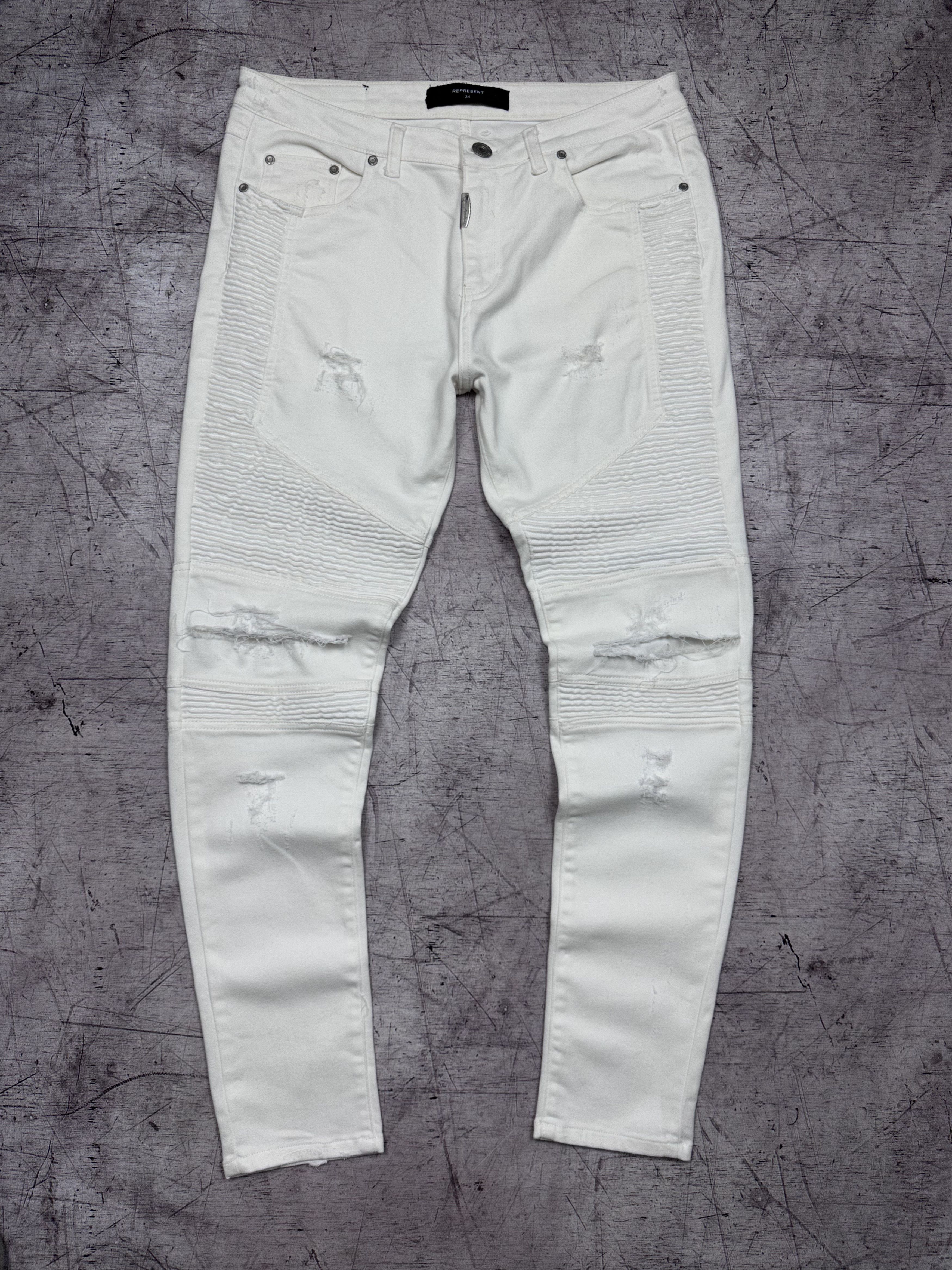 Represent Clo. Represent Mens Biker Jeans Destroy White Denim Pants Size US 34 / EU 50 - 1 Thumbnail