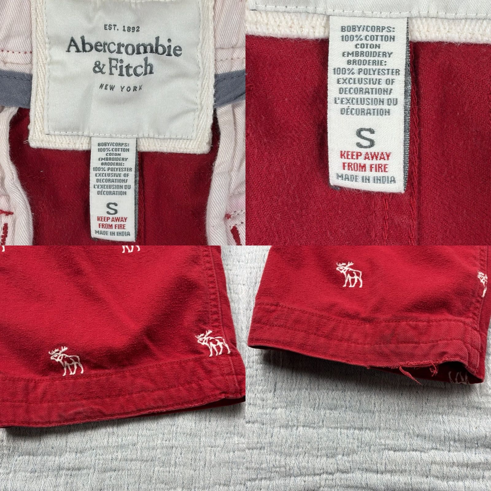 Abercrombie & Fitch VINTAGE Abercrombie & Fitch Men's Flannel Pant Moose Embroidered Red Tie Waist 33x29 ANKLE Straight Mens Size US 29 - 8 Thumbnail
