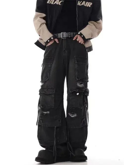 Japanese Brand × Jean Retro heavy industry beggar ripped workwear wide leg jeans Size US 32 / EU 48 - 3 Thumbnail