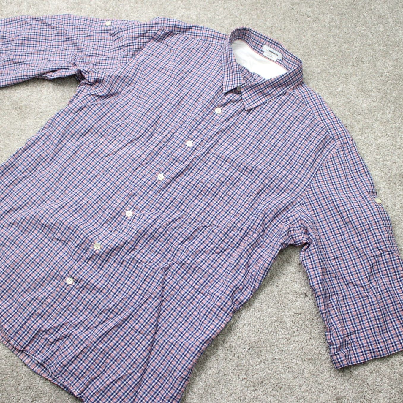 J.Lindeberg J.Lindeberg Shirt Men XL Blue/Red Slim Fit 100% Cotton Short Sleeve Button-Up Shirt Size US XL / EU 56 / 4 - 3 Thumbnail
