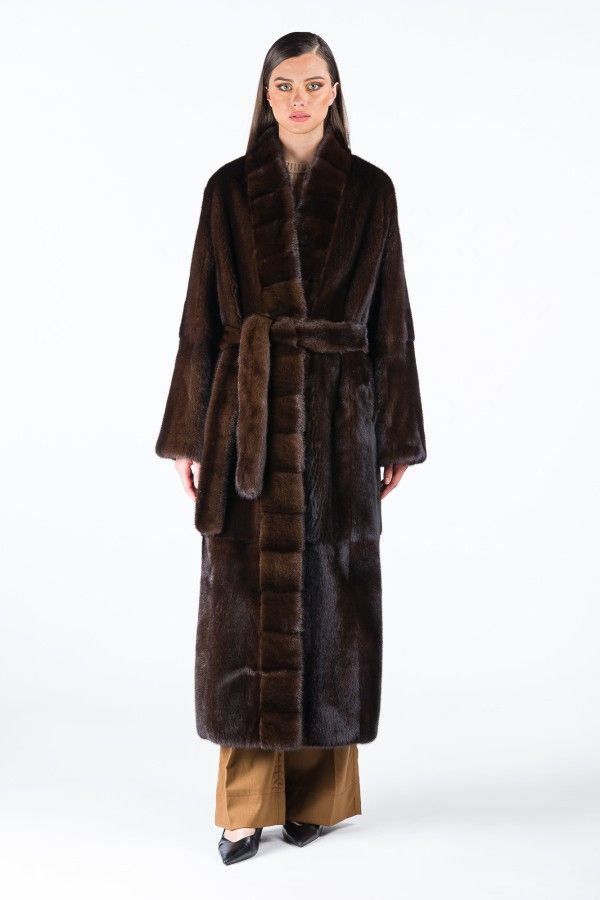 Image of Mink Fur Coat Women's Maxi Mahogany Mink Coat