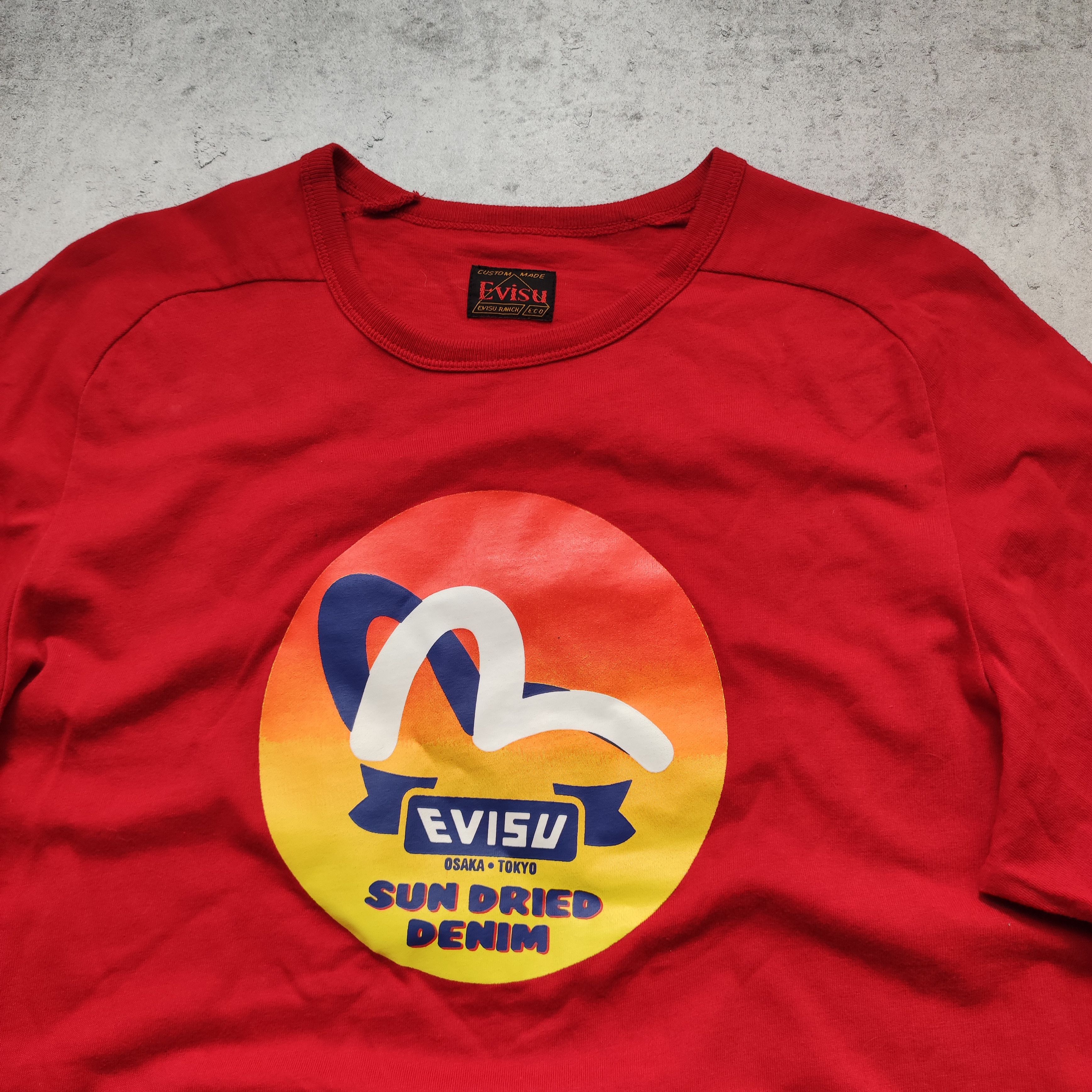Evisu × Japanese Brand Evisu Japan Big Logo Red Sun Dried Denim Tee Size US L / EU 52-54 / 3 - 5 Thumbnail