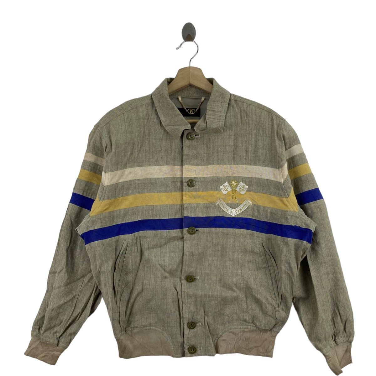 image of Roberta Di Camerino Embroidered Logo Button Up Collar Coat in Grey, Men's (Size Medium)