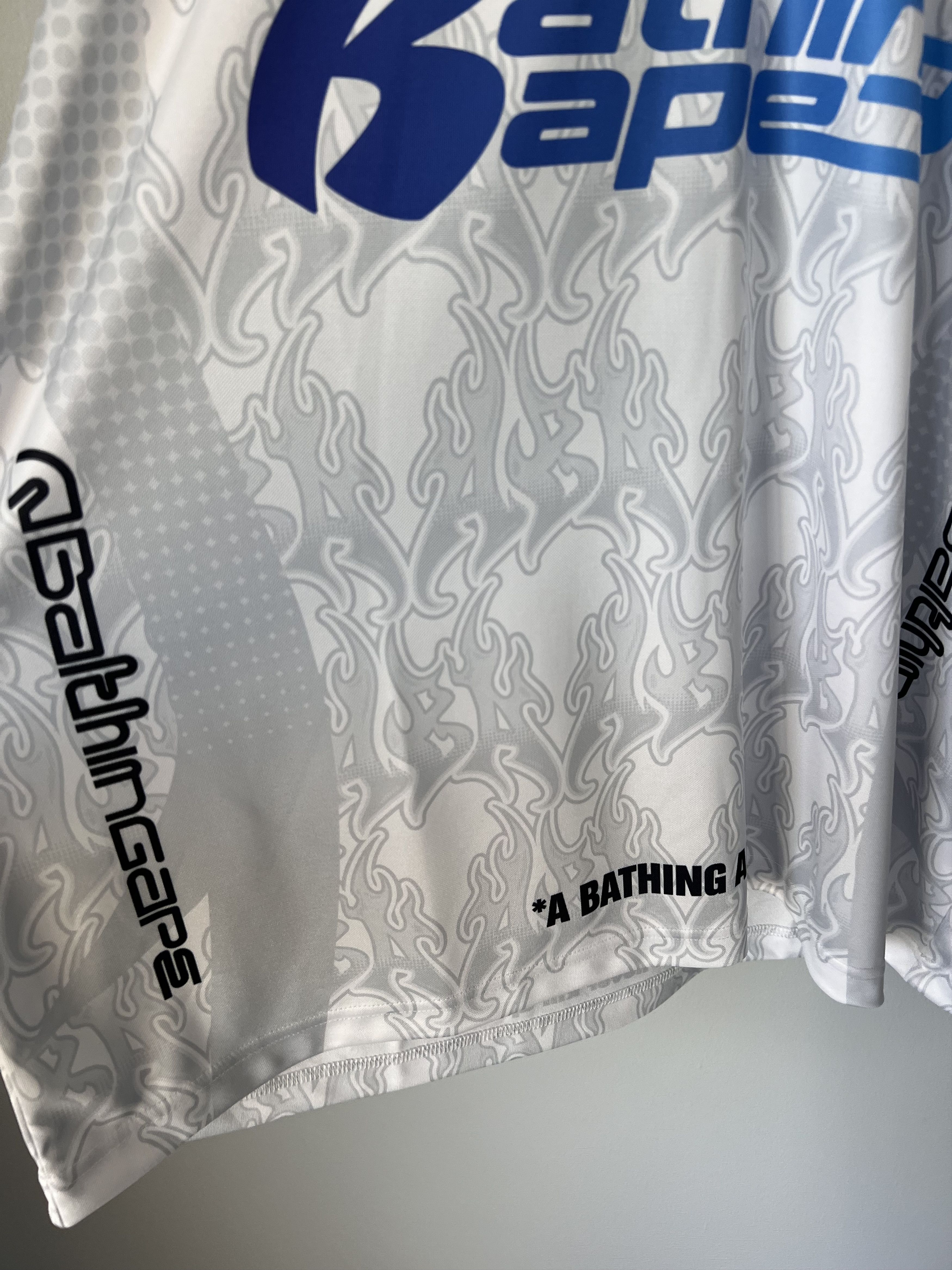 Bape Bape Flame Pattern Overall Half Zip Polo Jersey in White Size US XL / EU 56 / 4 - 4 Thumbnail