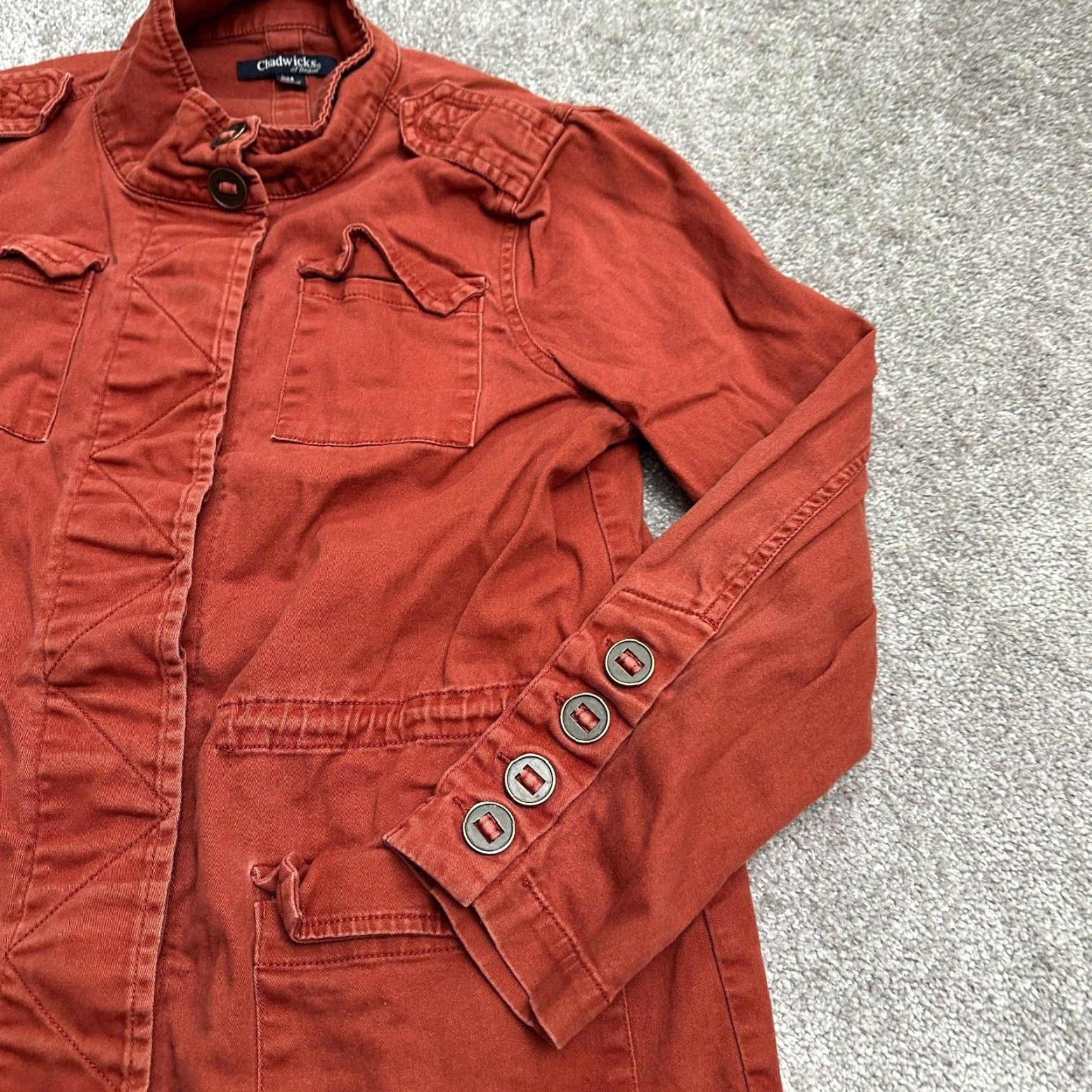 Vintage Chadwicks Utility Jacket Womens Medium Orange Cotton Casual Outdoor Long Sleeve Size M / US 6-8 / IT 42-44 - 5 Thumbnail