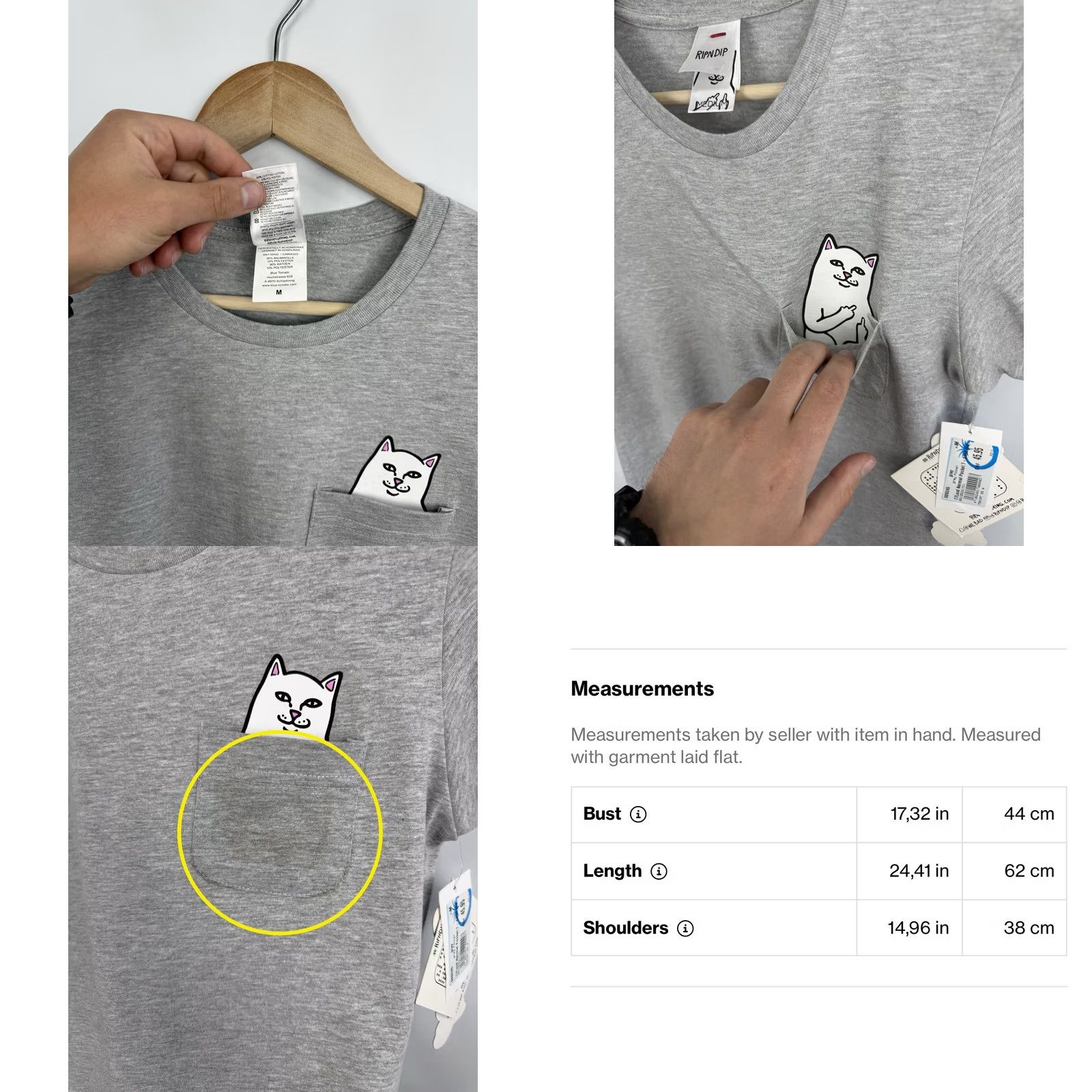 RIPNDIP RIPNDIP T-Shirt Cat Pocket NWT Lord Nermal Gray M Womens Size M / US 6-8 / IT 42-44 - 8 Thumbnail