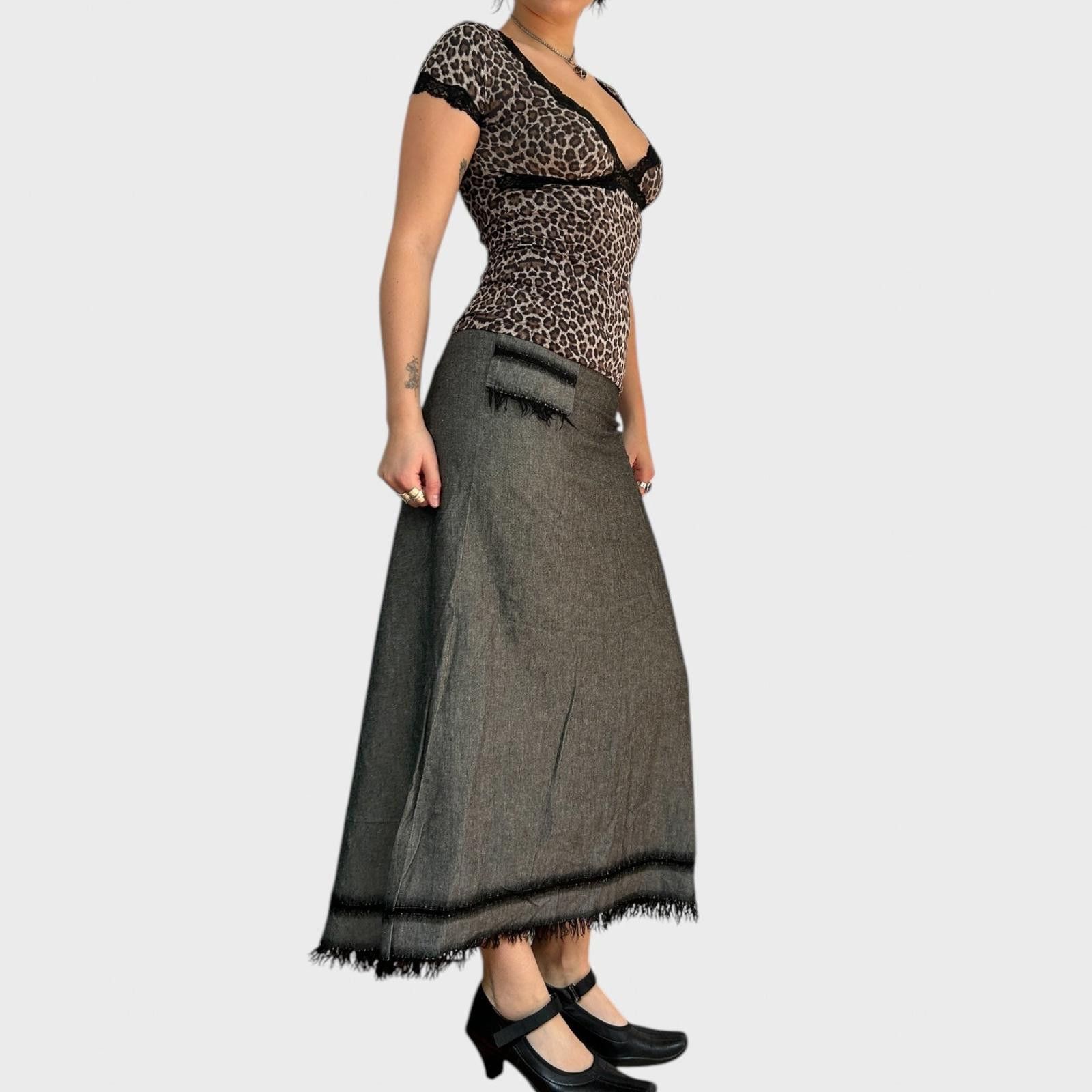 Designer Cop Copine Grey Maxi Skirt with Frayed Hem and Pocket Size 28" / US 6 / IT 42 - 5 Thumbnail