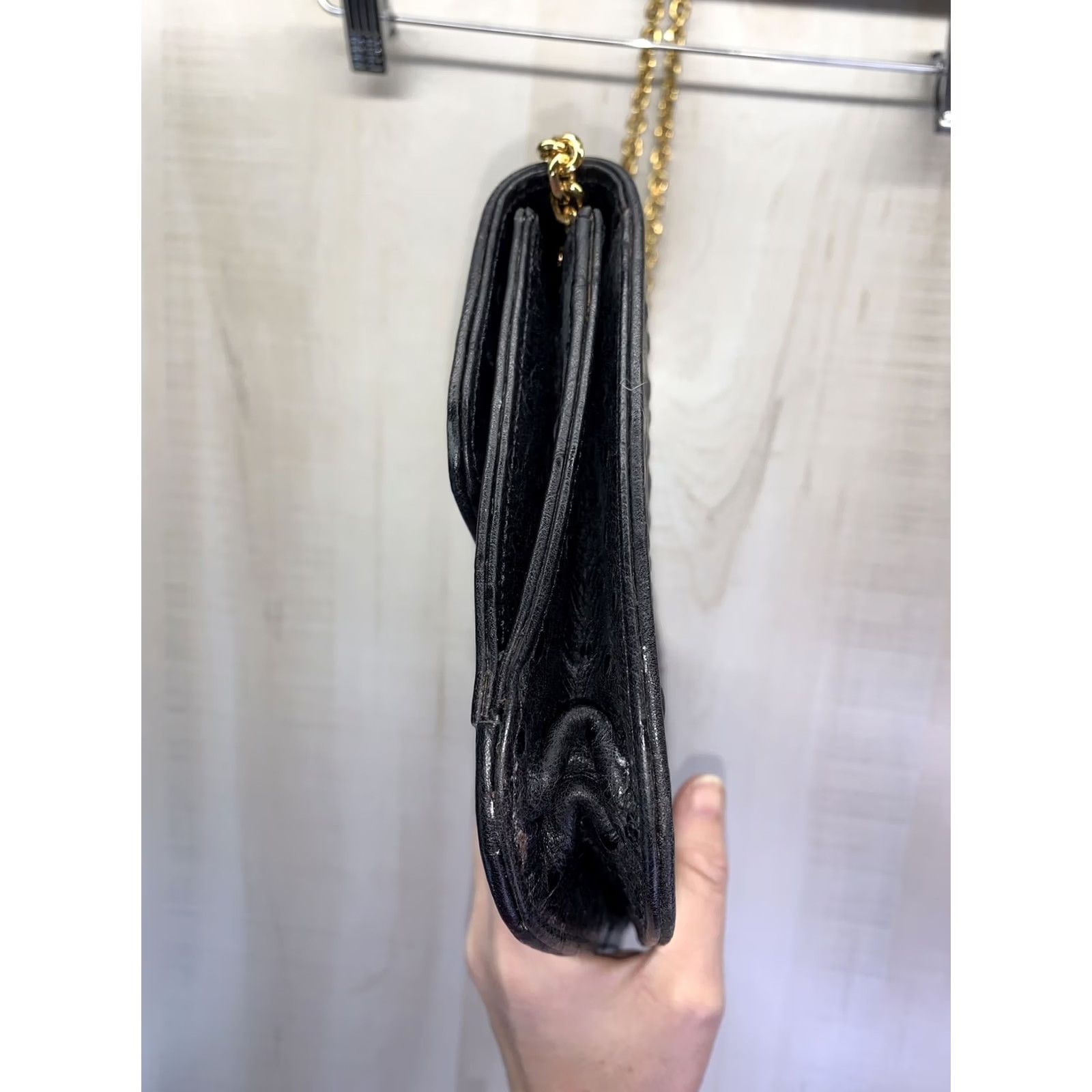 Neiman Marcus VINTAGE Neiman Marcus Women's Clutch Ostrich Leather Black Chain Clutch Small Bag Size ONE SIZE - 7 Thumbnail