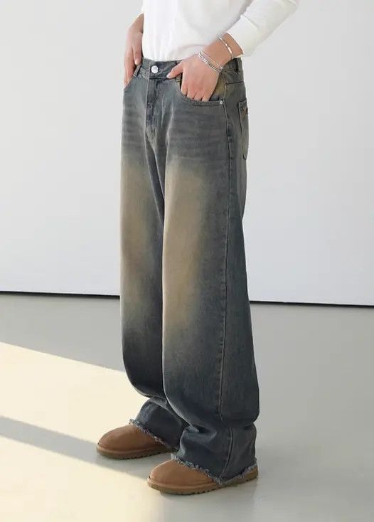 Japanese Brand Harada x Etou Distressed washed men's loose wide-leg jeans Size US 32 / EU 48 - 3 Thumbnail