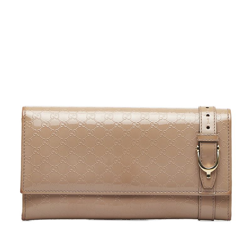 image of Gucci MicroGuccissima Patent Broadway Wallet in Brown, Women's