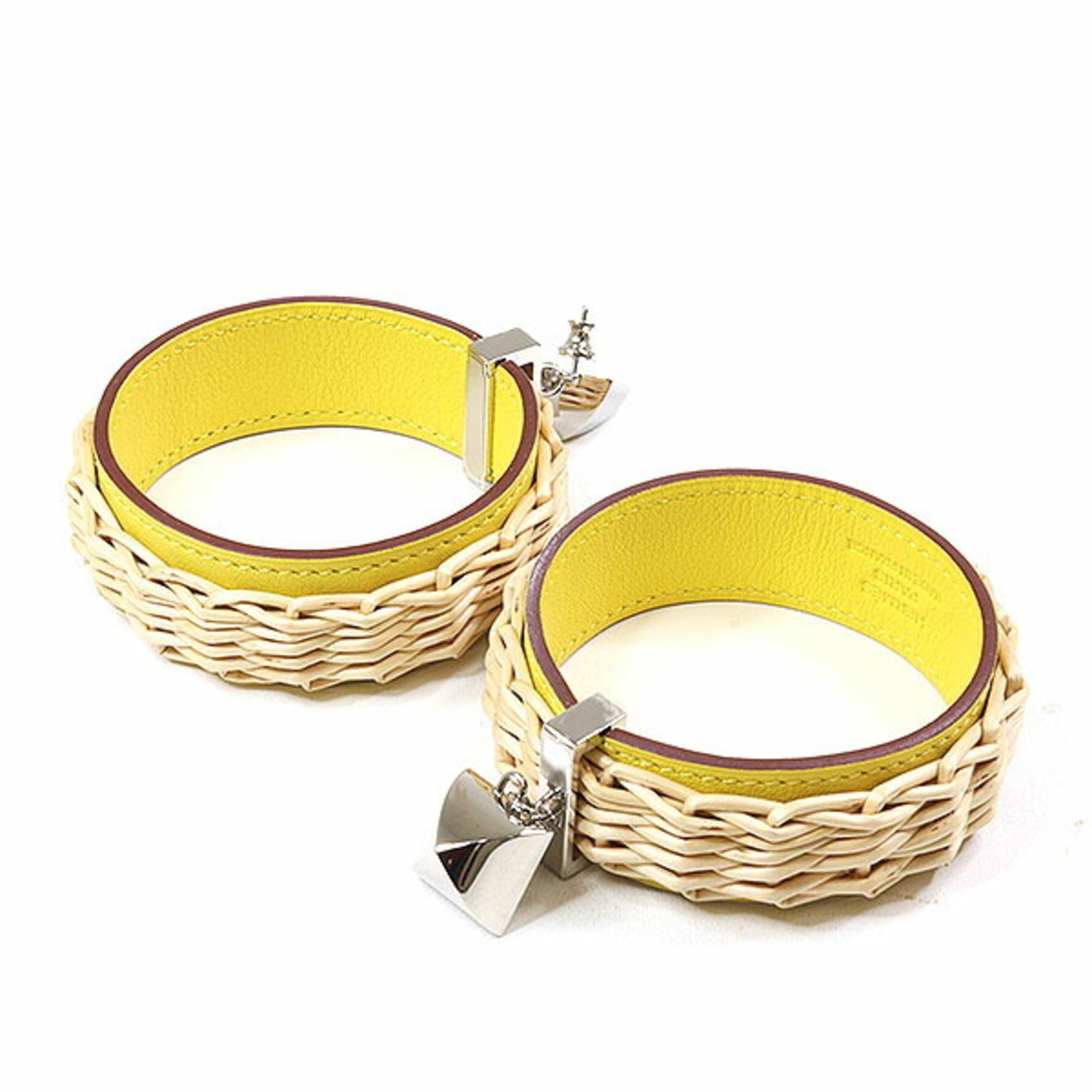 image of Hermes Earrings Medor Picnic Jaune Poussin Vaux Swift/willow Ring Motif, Women's