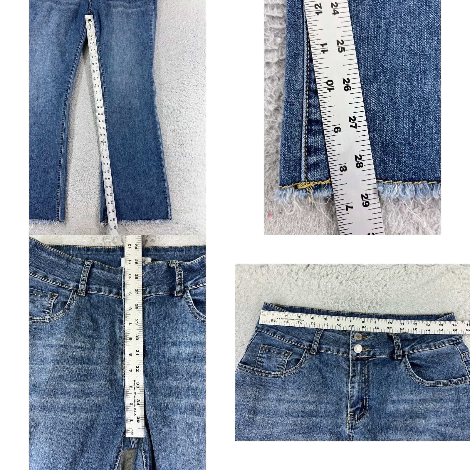 Vintage Misslook Jeans Womens Medium Blue Flare High Rise 28x29 Cotton Blend 5-Pocket Denim Distressed Cropped Lightweight Storm Womens Size 32" / US 10 / IT 46 - 8 Thumbnail