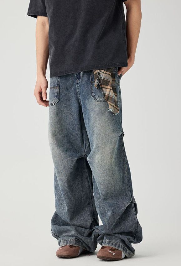 Japanese Brand American-style baggy patchwork wide-leg jeans for men Size US 32 / EU 48 - 1 Thumbnail
