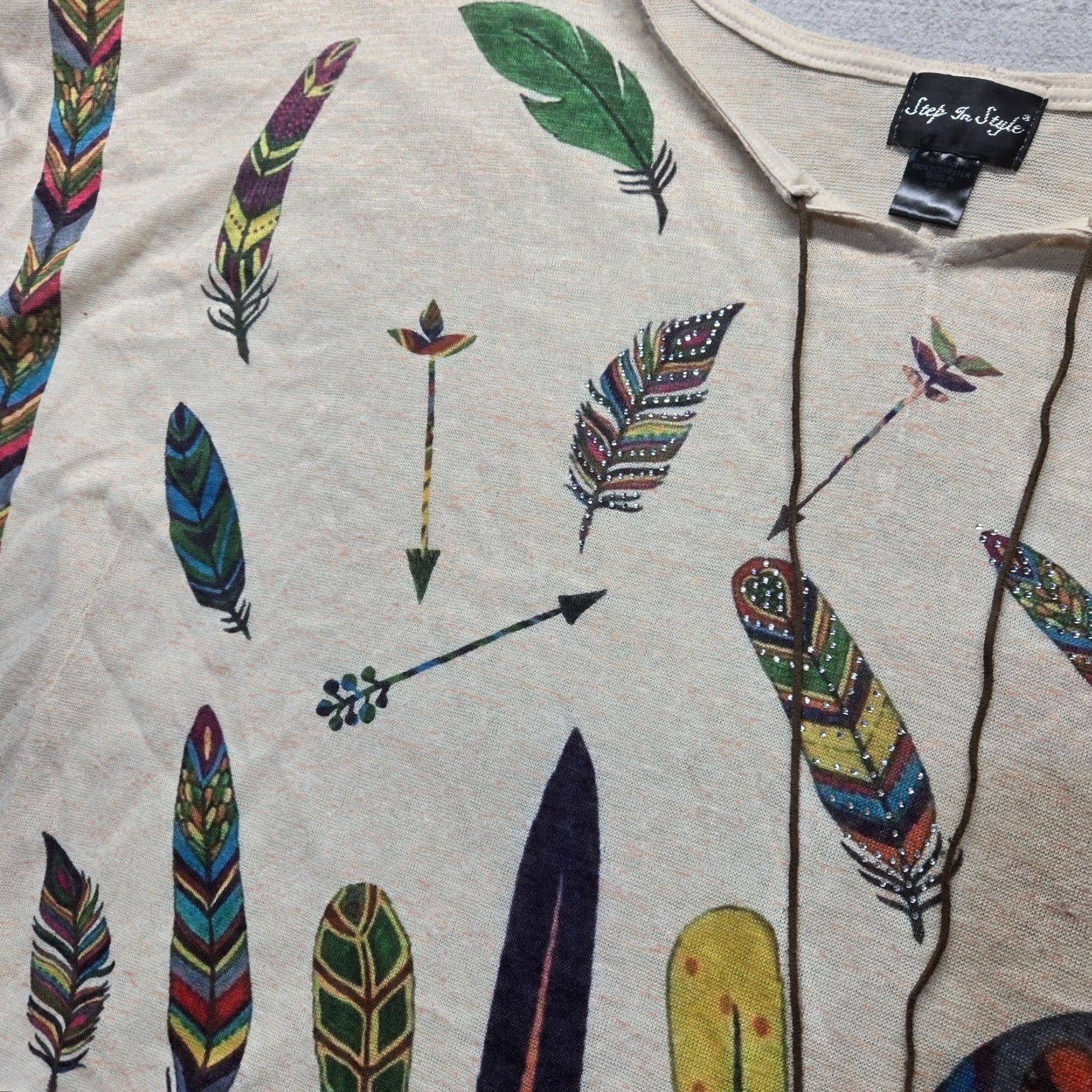 Vintage VINTAGE Step In Style Tank Top Sleeveless Shaw Cover Shirt Adult Women One Size Beige Feather 90s Women's Size ONE SIZE - 2 Thumbnail