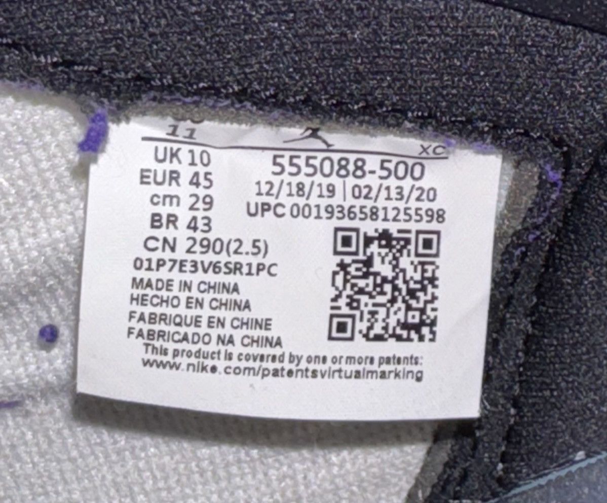 Jordan Brand Air Jordan 1 Retro High OG 'Court Purple 2.0' SZ 11 Used Size US 11 / EU 44 - 6 Thumbnail